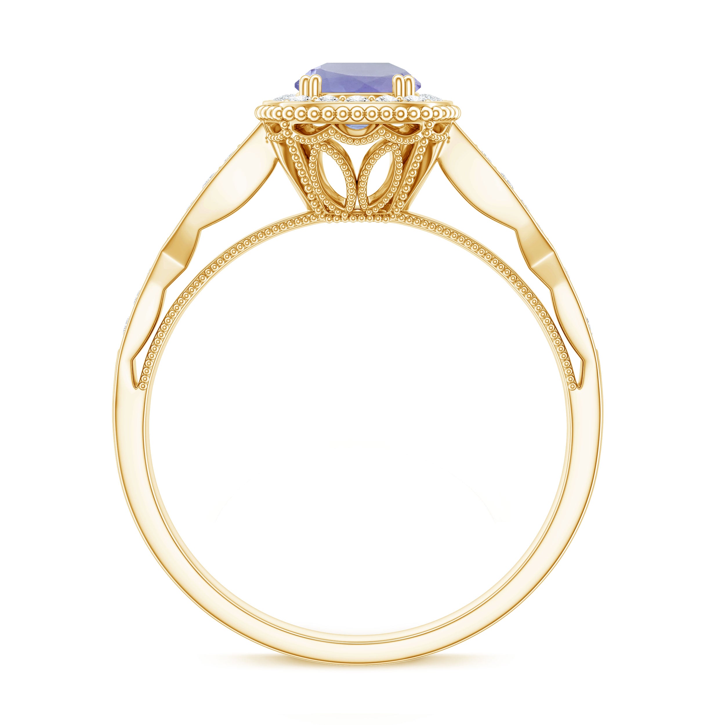 Vintage Style Tanzanite Engagement Ring with Diamond Halo for Women AAA - Rosec Jewels