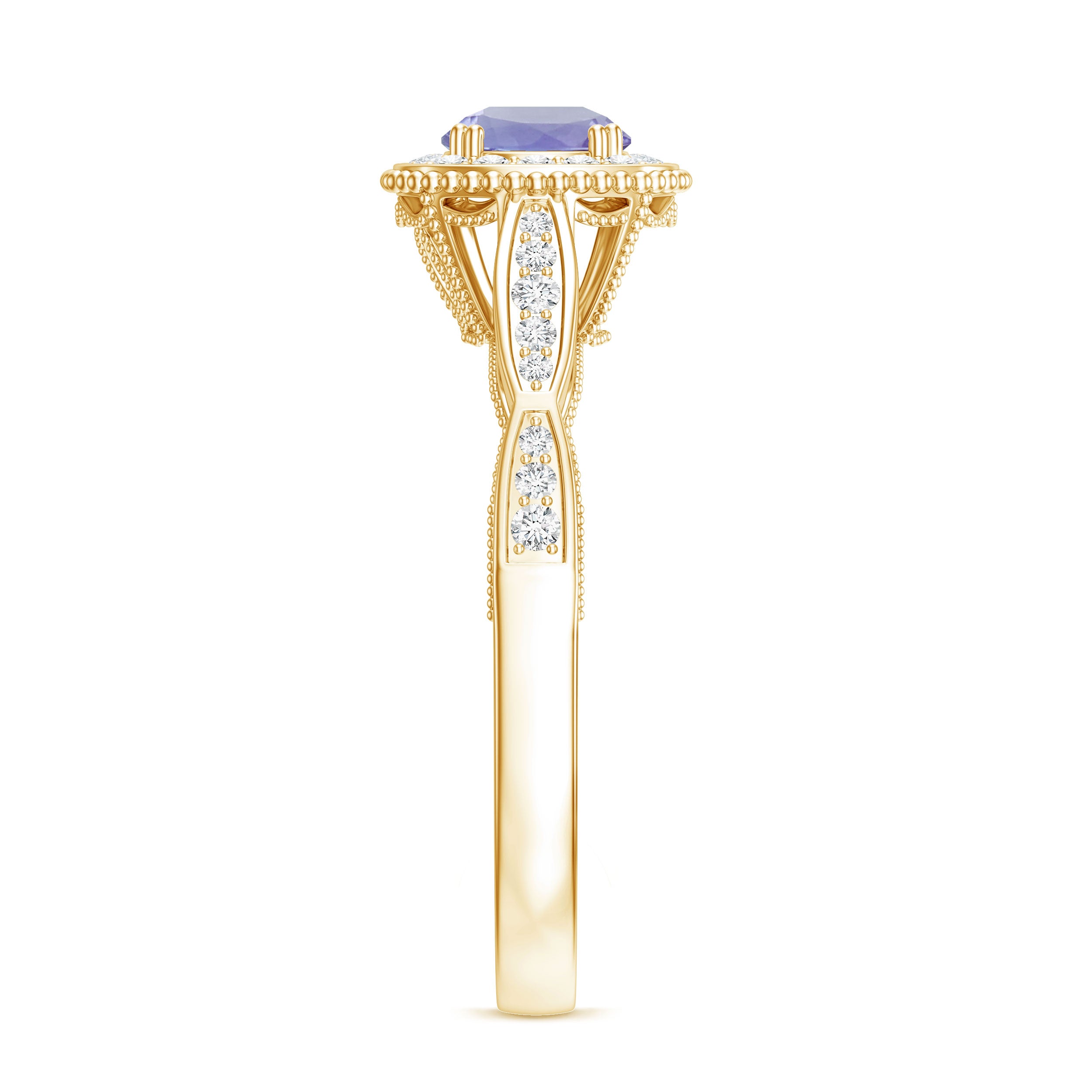 Vintage Style Tanzanite Engagement Ring with Diamond Halo for Women AAA - Rosec Jewels