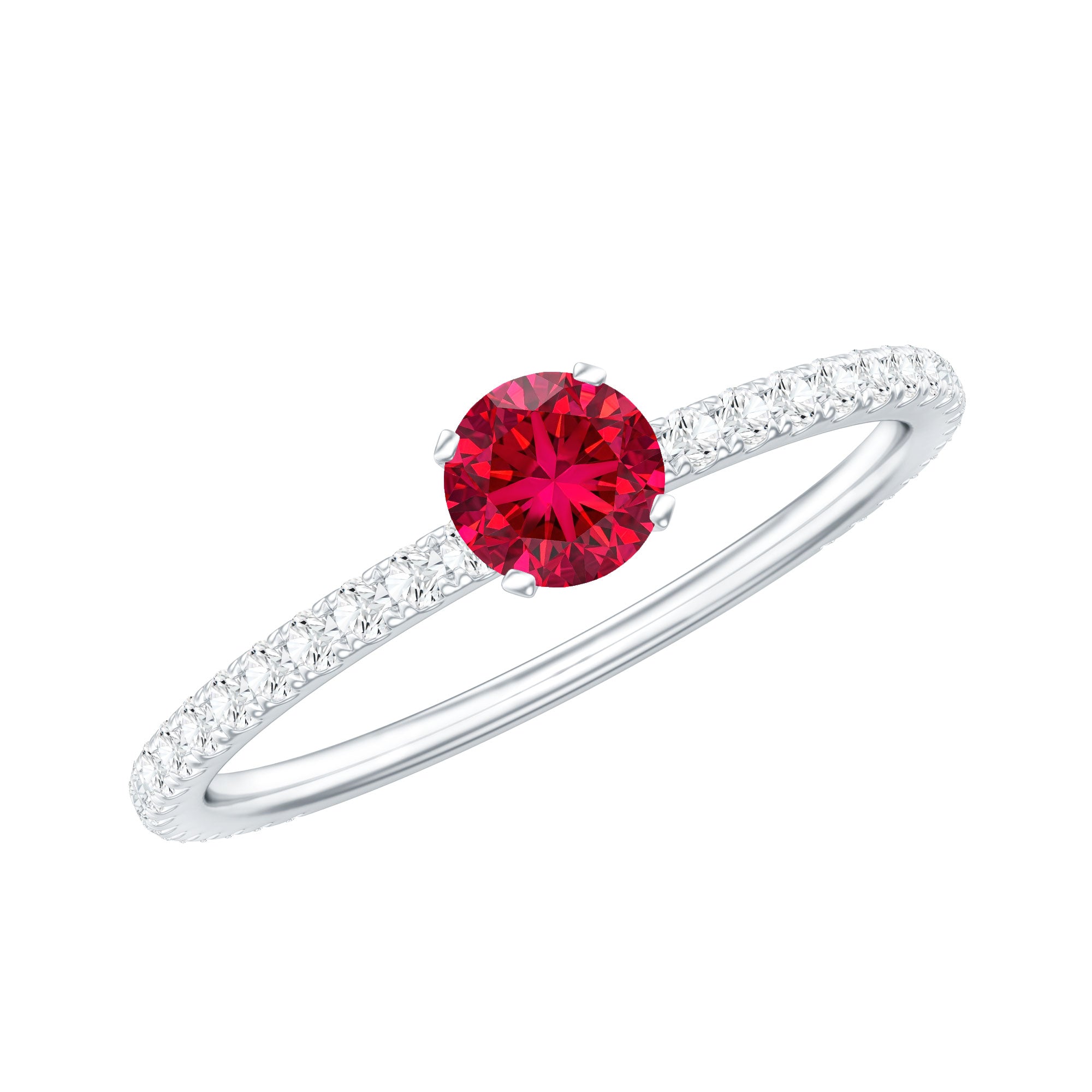 Round Cut Lab Grown Ruby Engagement Ring with Diamond AAAA - Rosec Jewels
