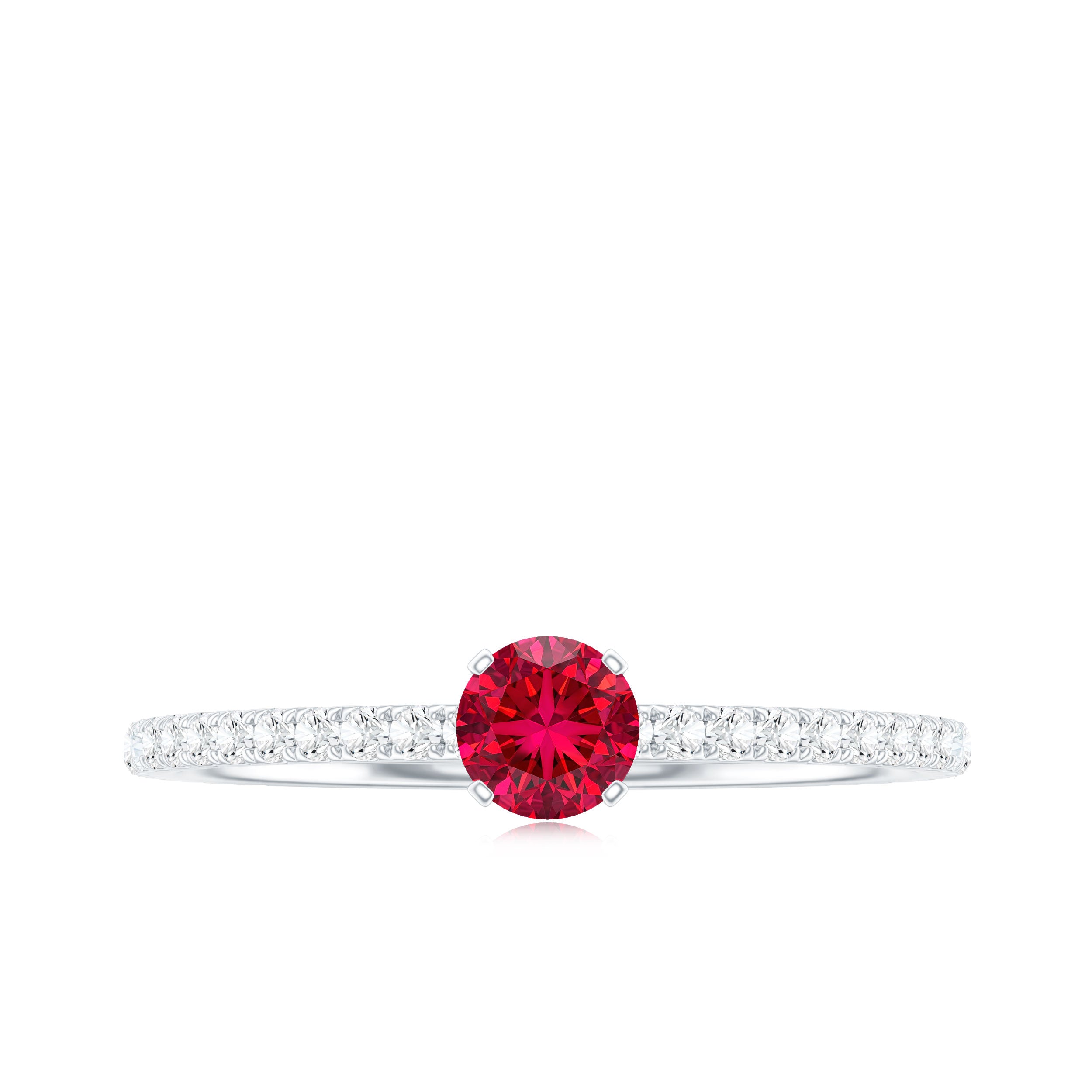 Round Cut Lab Grown Ruby Engagement Ring with Diamond AAAA - Rosec Jewels