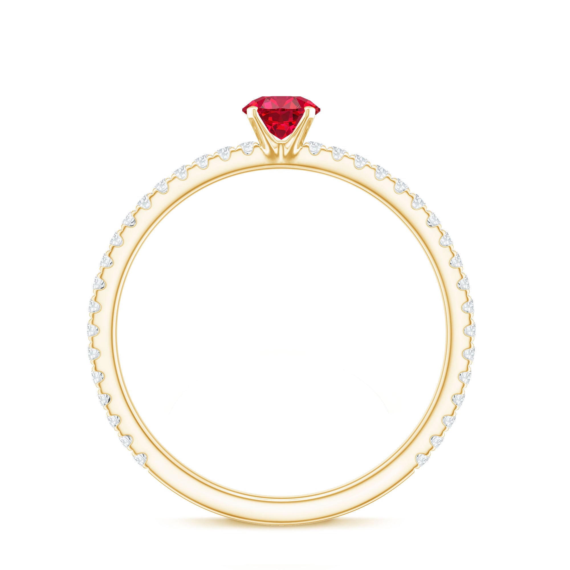 Round Cut Lab Grown Ruby Engagement Ring with Diamond AAAA - Rosec Jewels
