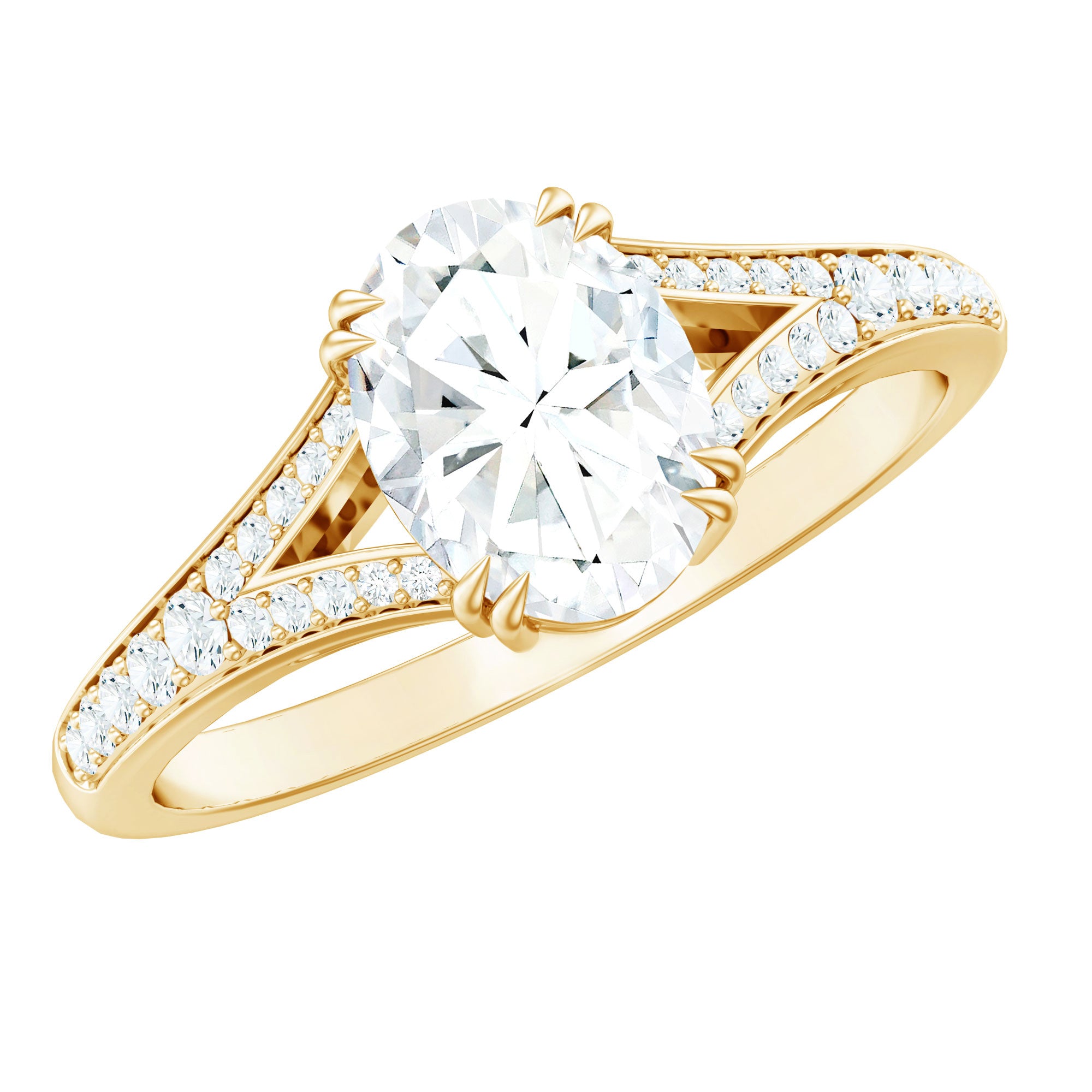 Certified Moissanite Oblong Engagement Ring with Split Shank D-VS1 - Rosec Jewels