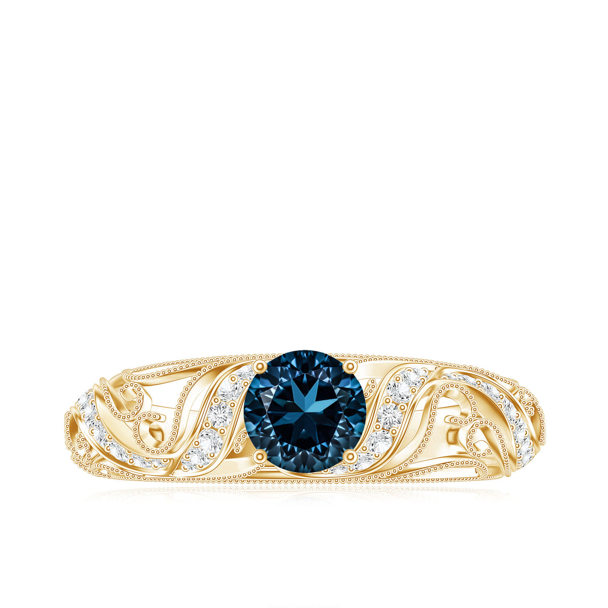 Vintage London Blue Topaz and Diamond Engagement Ring AAA - Rosec Jewels