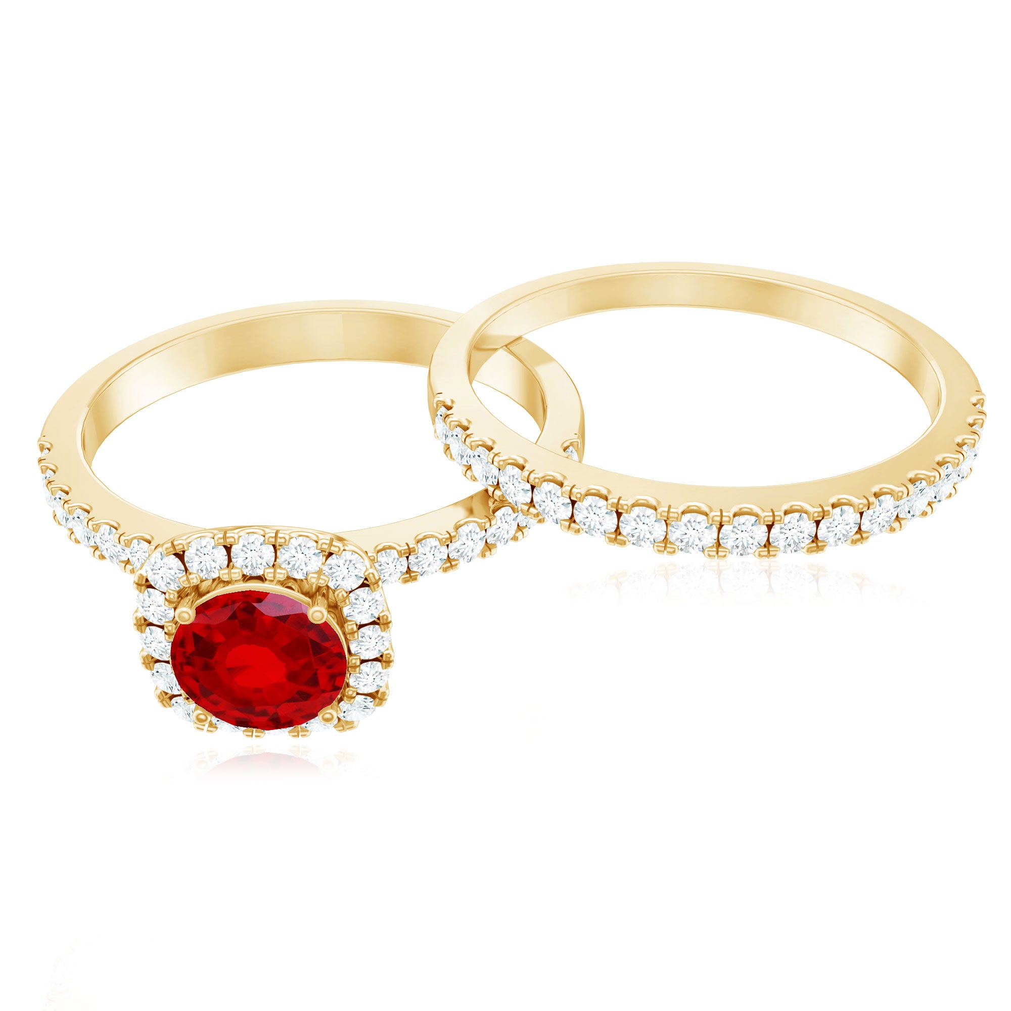 Rosec Jewels-Vintage Inspired Created Ruby and Diamond Wedding Band Ring