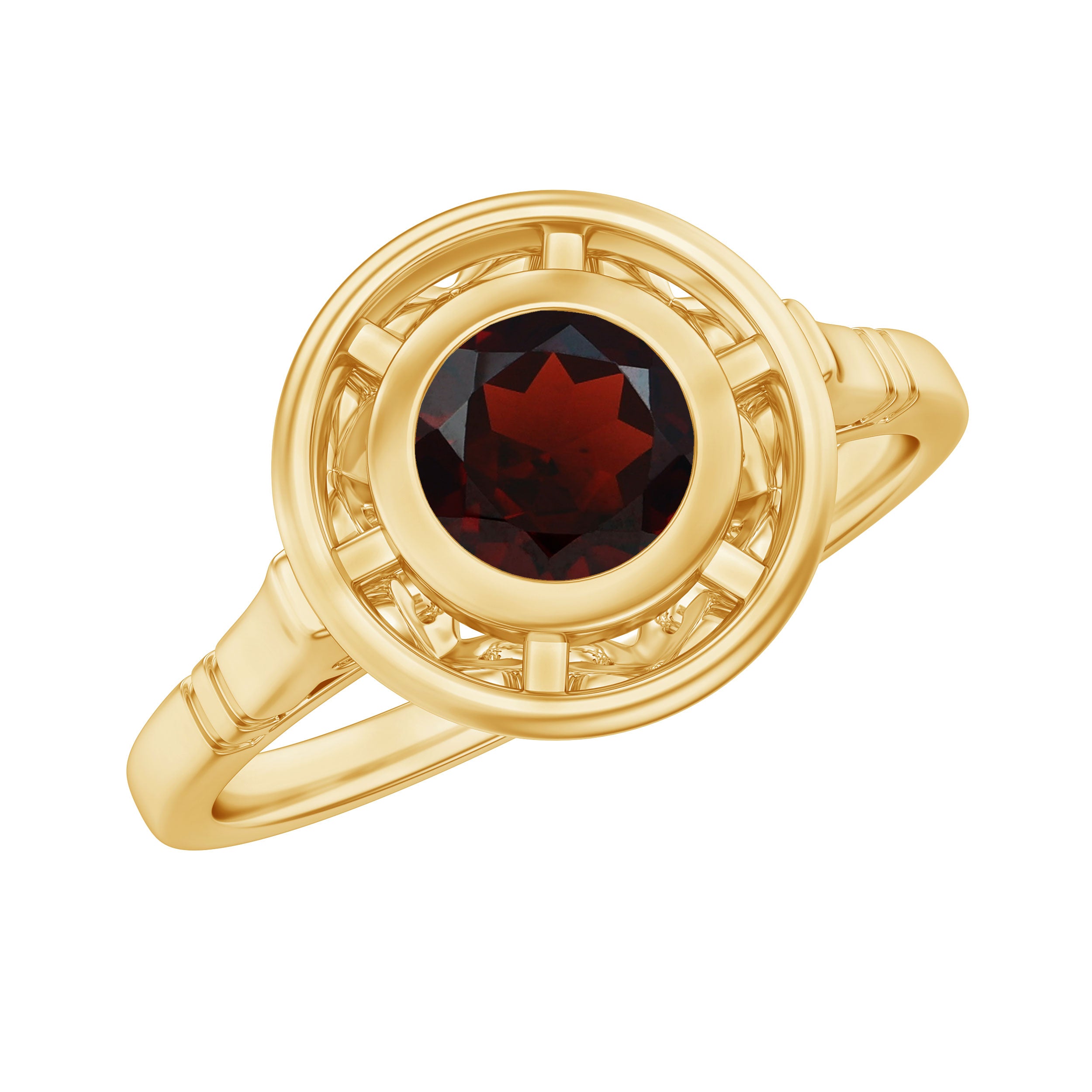 Vintage Looking Garnet Engagement Ring in Bezel Setting AAA - Rosec Jewels