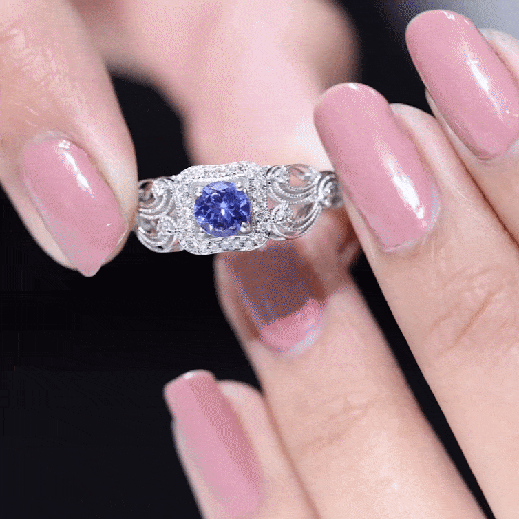 Rosec Jewels-Tanzanite Vintage Looking Engagement Ring with Diamond Halo