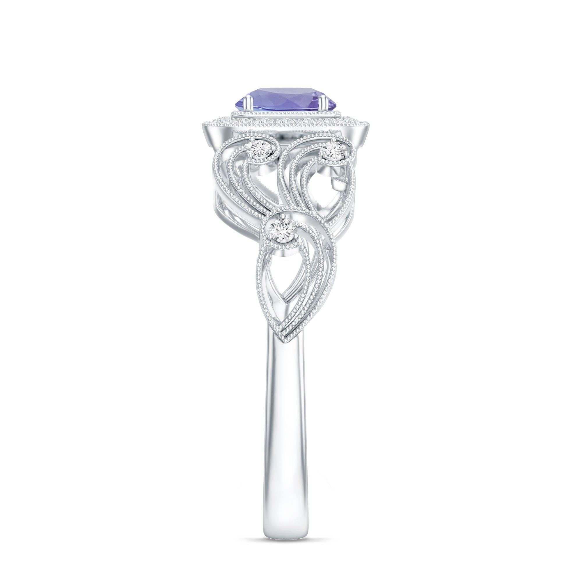 Tanzanite Vintage Looking Engagement Ring with Diamond Halo AAA - Rosec Jewels