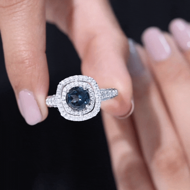 8mm Round London Blue Topaz Double Halo Engagement Ring with Moissanite AAA - Rosec Jewels
