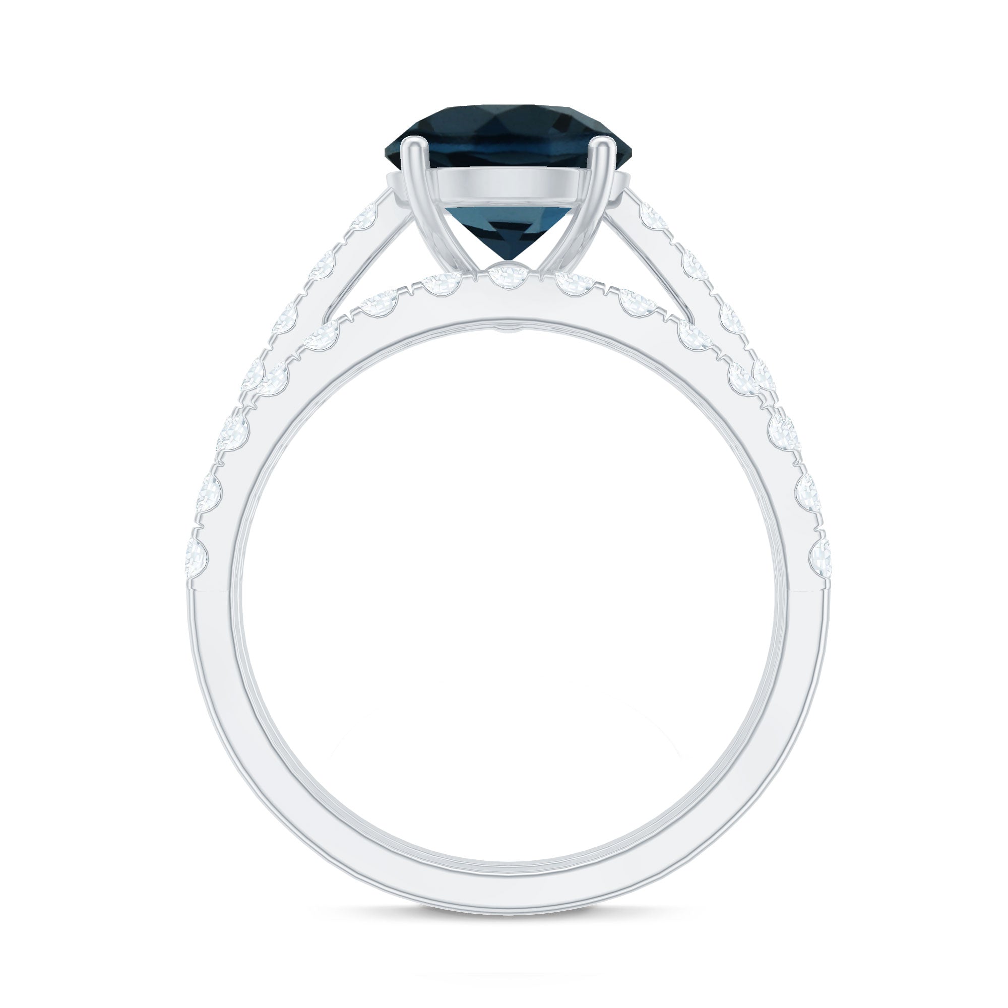 8mm Round London Blue Topaz Solitaire Rings Set with Moissanite Band AAA - Rosec Jewels