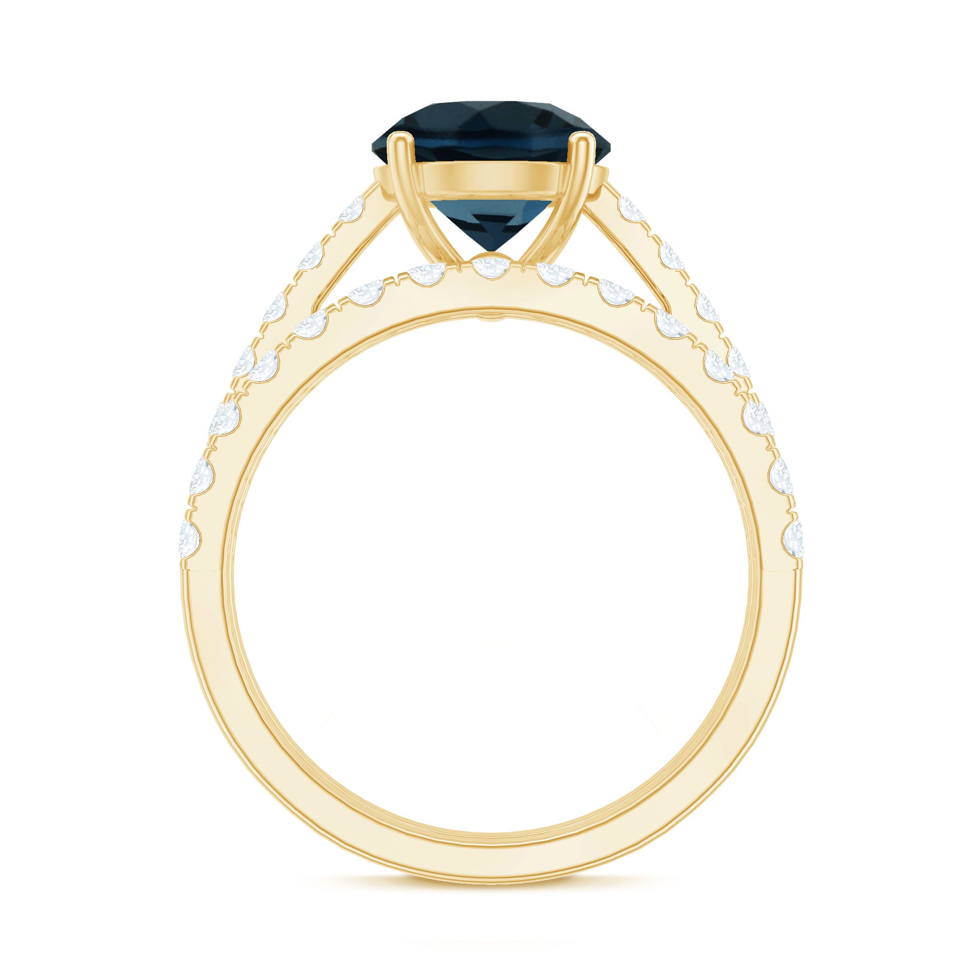 8mm Round London Blue Topaz Solitaire Rings Set with Moissanite Band AAA - Rosec Jewels
