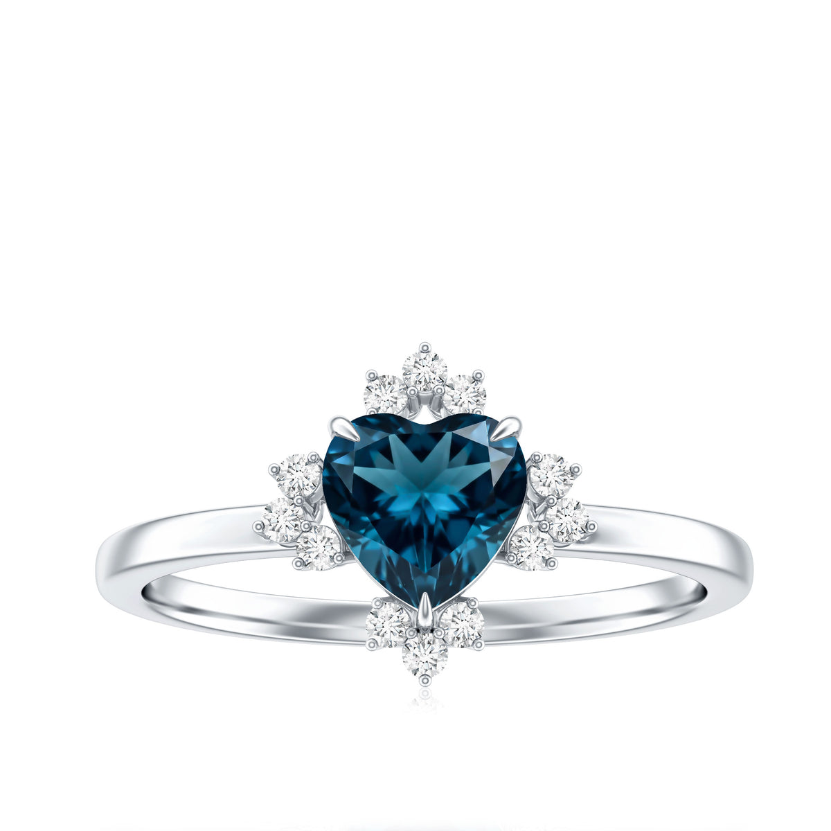 2 Carat Heart London Blue Topaz Engagement Ring with Diamond AAA - Rosec Jewels