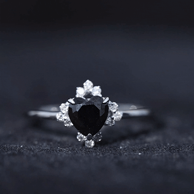 Certified 2.4 Carat Lab Grown Black Diamond Heart Engagement Ring with White Diamond AAAA ( Synthetic ) - Rosec Jewels