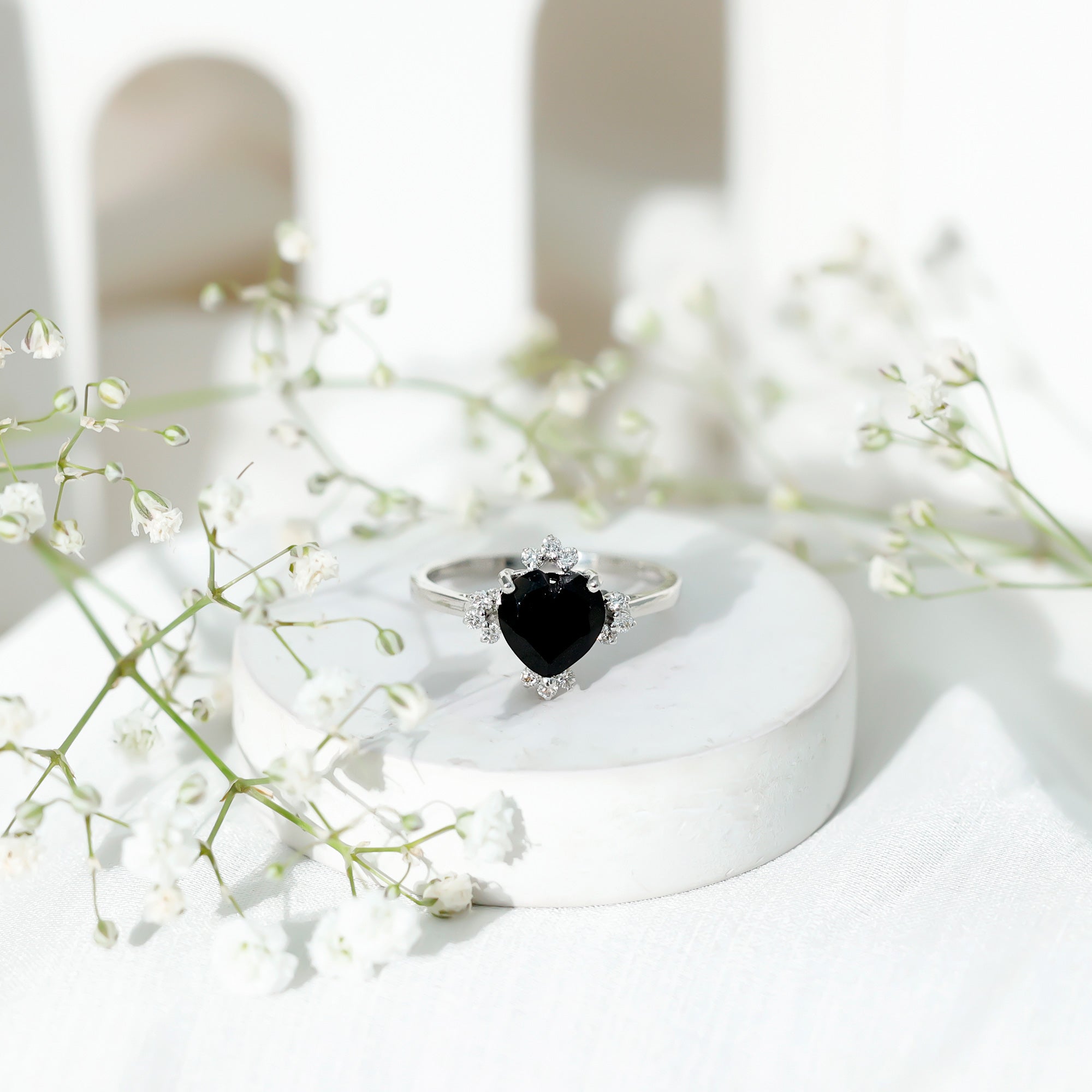 Certified 2.4 Carat Lab Grown Black Diamond Heart Engagement Ring with White Diamond AAAA ( Synthetic ) - Rosec Jewels