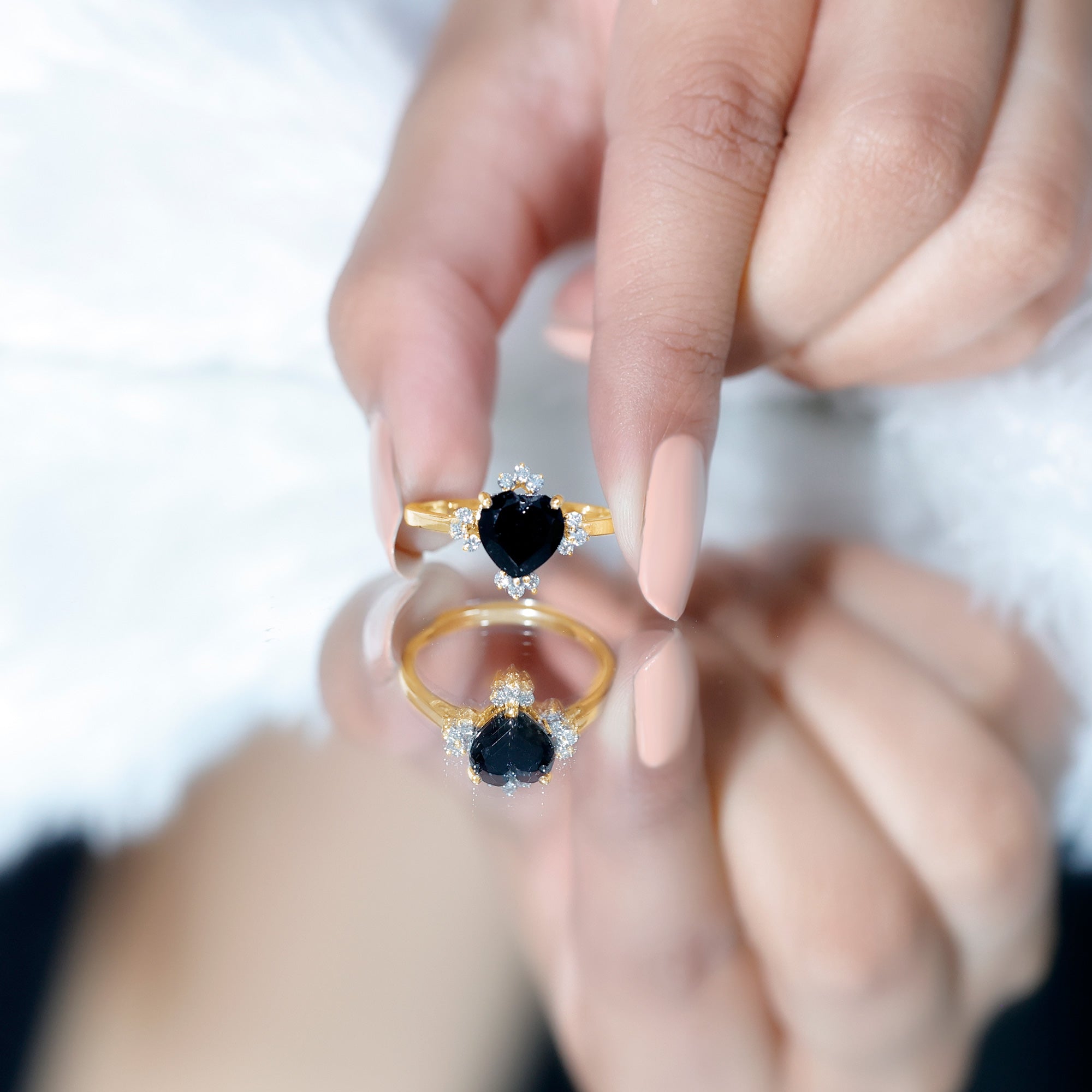 Certified 2.4 Carat Lab Grown Black Diamond Heart Engagement Ring with White Diamond AAAA ( Synthetic ) - Rosec Jewels