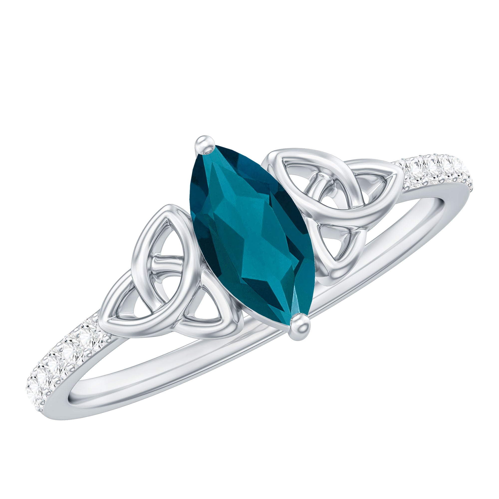 4x8mm Marquise Cut London Blue Topaz Celtic Engagement Ring with Diamond AAA - Rosec Jewels