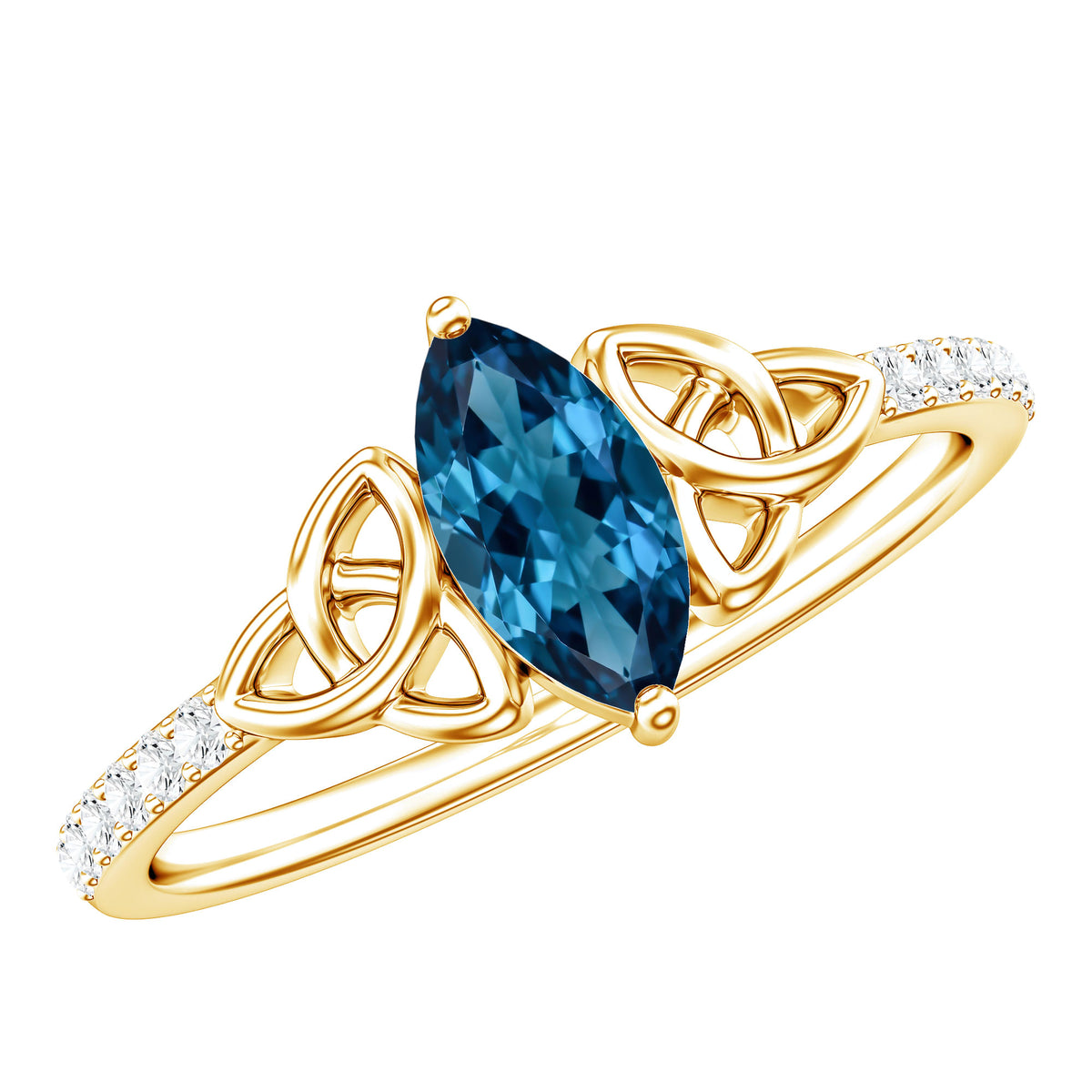 0.74 Carat Marquise Cut London Blue Topaz Celtic Engagement Ring with Diamond AAA - Rosec Jewels