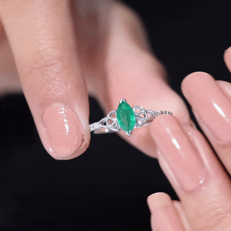 Rosec Jewels-Marquise Cut Emerald Celtic Knot Engagement Ring with Diamonds