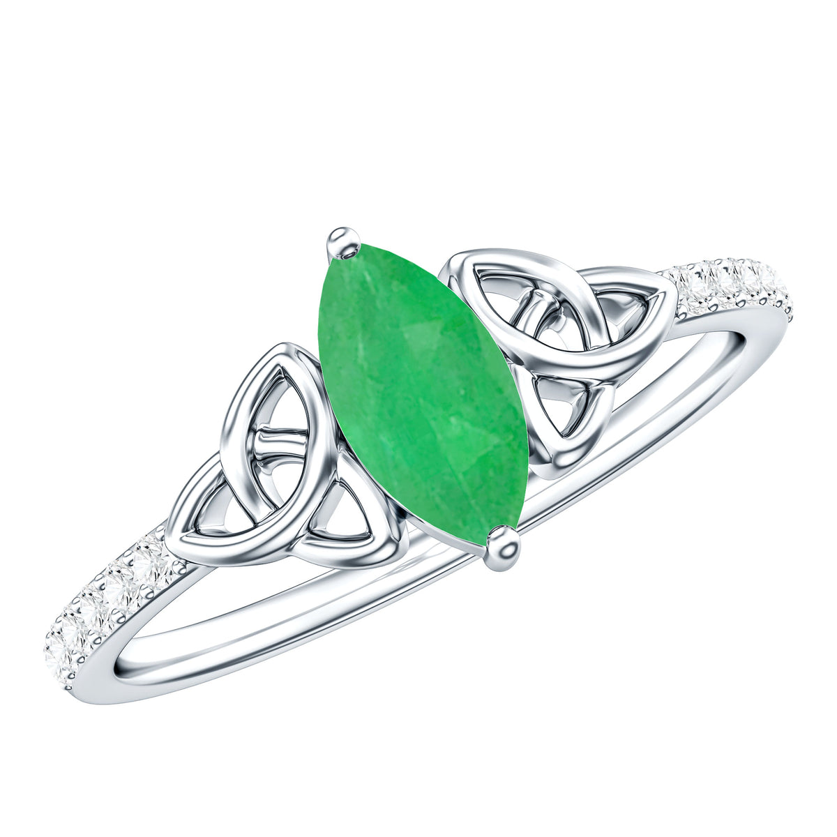 Marquise Cut Emerald Celtic Knot Engagement Ring with Diamonds AAA - Rosec Jewels