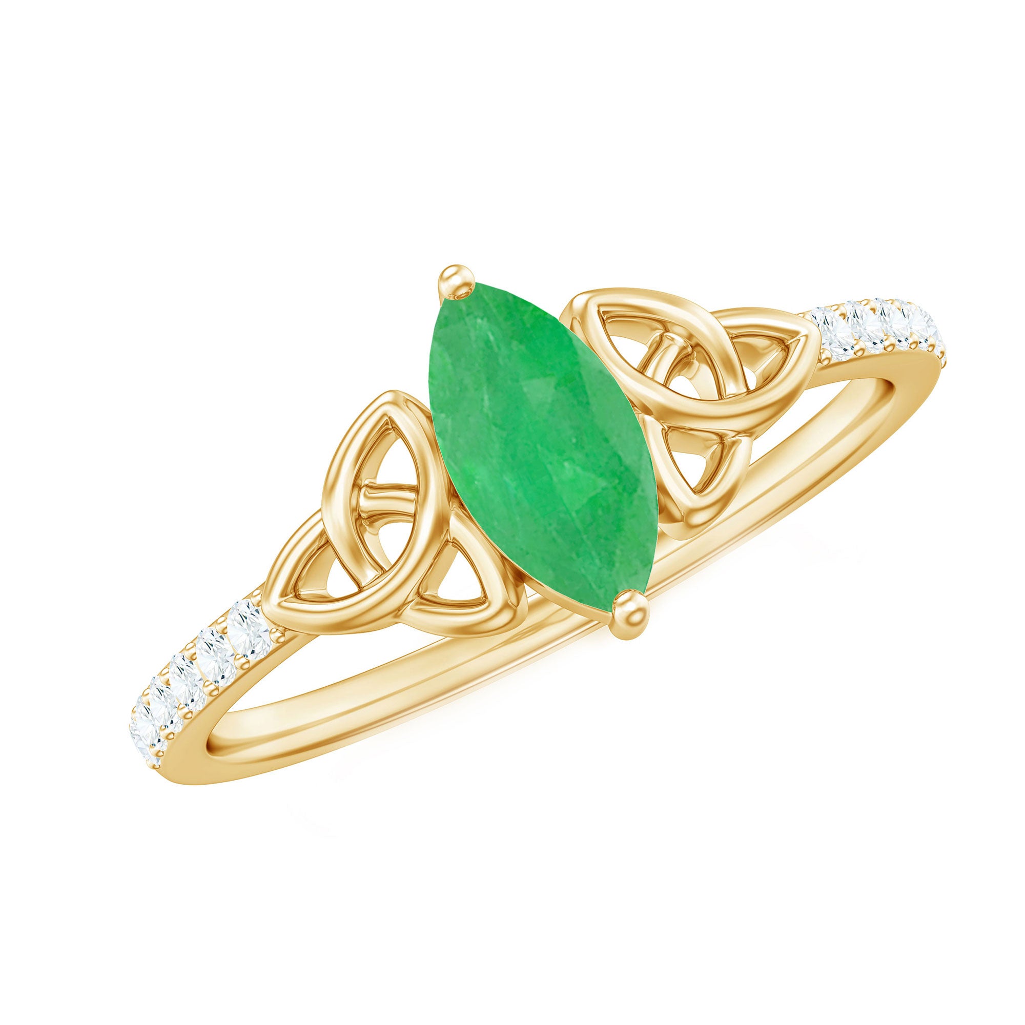Marquise Cut Emerald Celtic Knot Engagement Ring with Diamonds AAA - Rosec Jewels