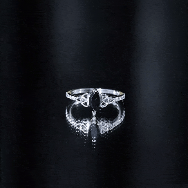 0.8 Carat Lab Grown Black and White Diamond Marquise Engagement Ring with Celtic Knot AAAA ( Synthetic ) - Rosec Jewels