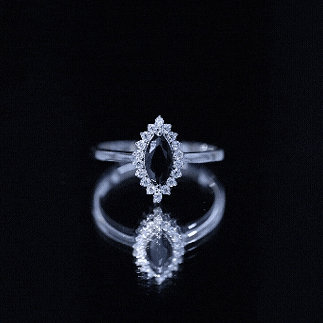 Certified 0.8 Carat Lab Grown Black Diamond Marquise Engagement Ring with Halo AAAA ( Synthetic ) - Rosec Jewels