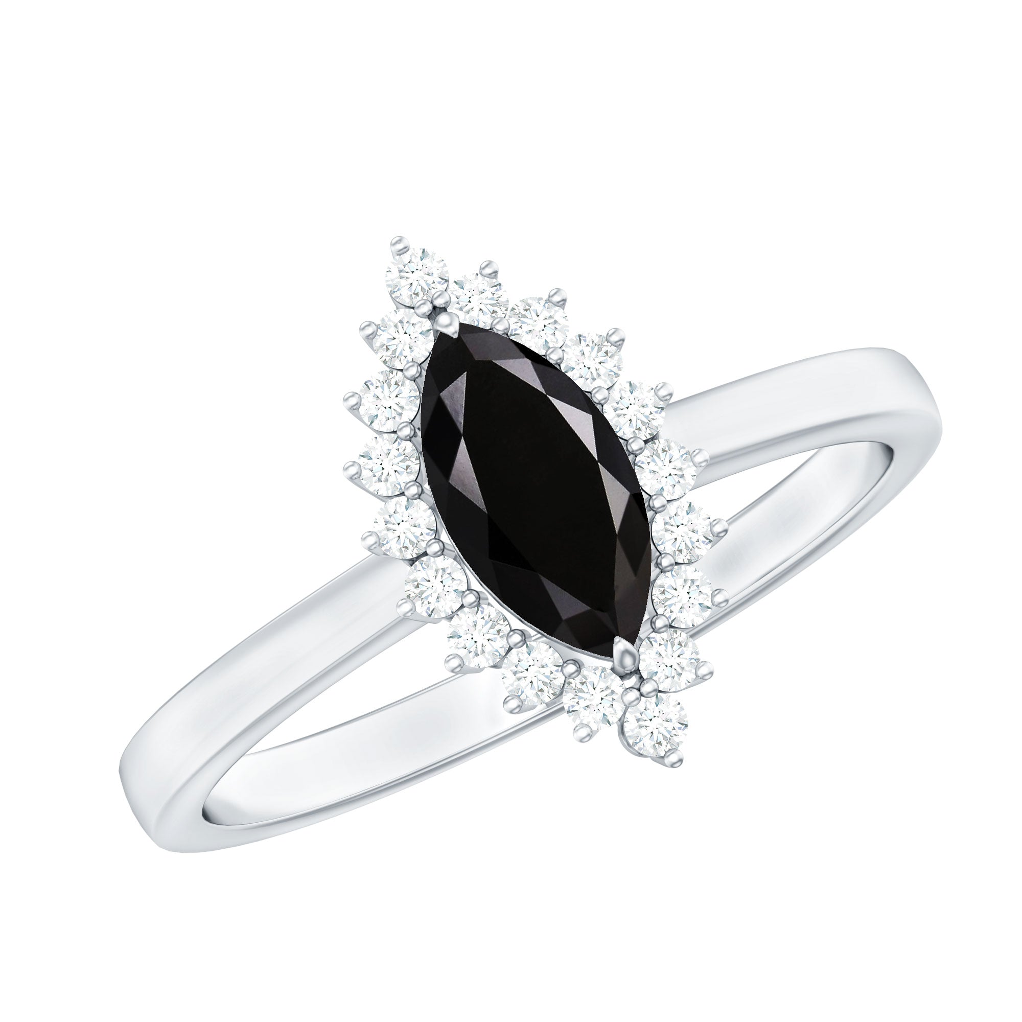 Marquise Cut Lab Grown zwarte diamanten ring met Moissanite Halo