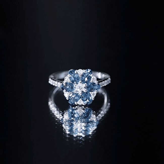 Natural London Blue Topaz Flower Engagement Ring with Diamond AAA - Rosec Jewels