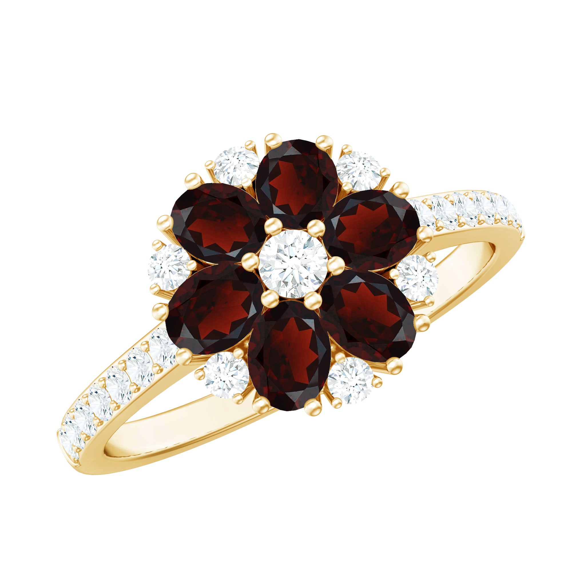 Natural Garnet Flower Engagement Ring with Diamond AAA - Rosec Jewels