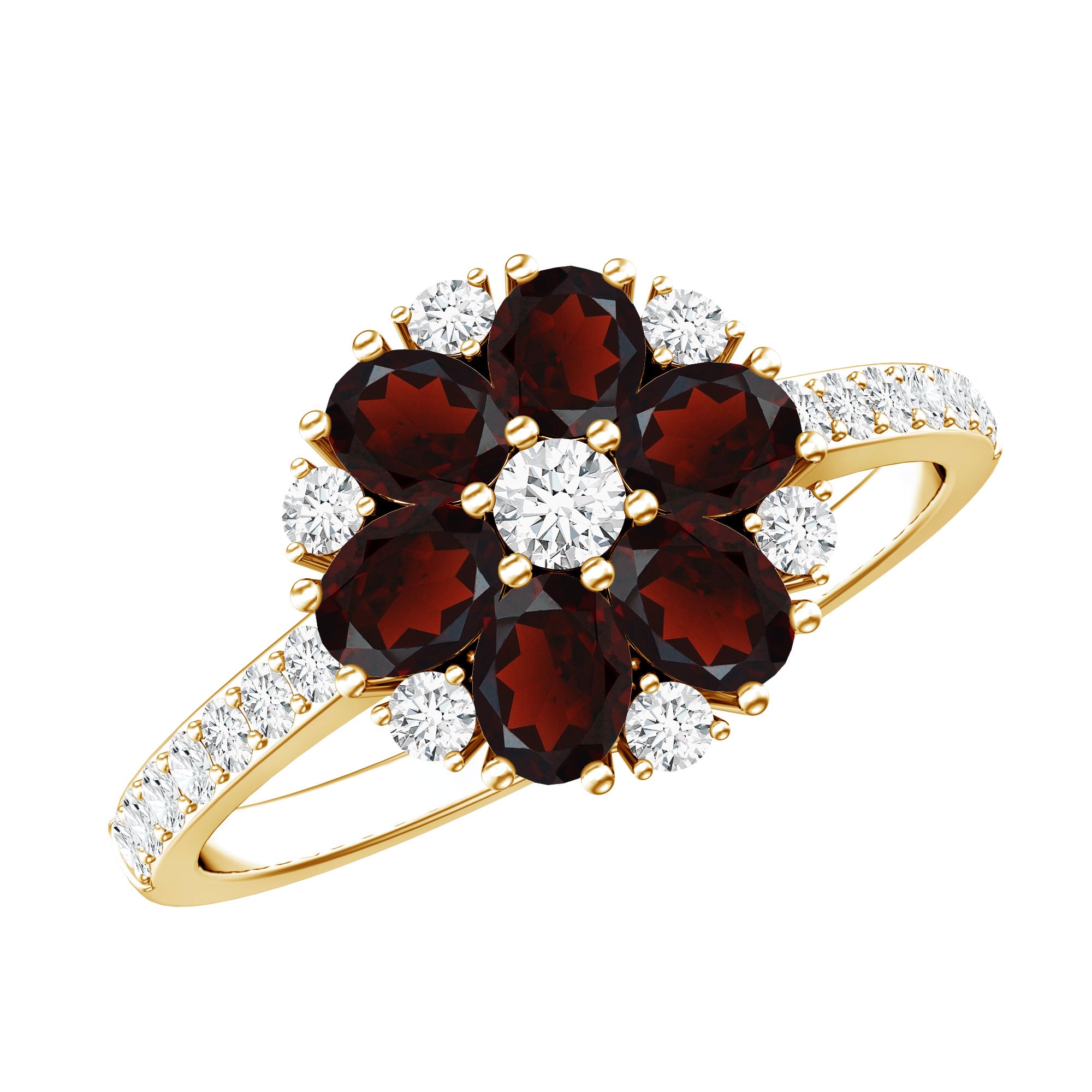 Natural Garnet Flower Engagement Ring with Diamond AAA - Rosec Jewels