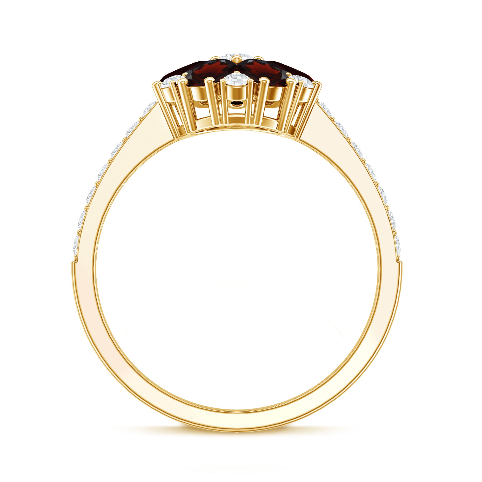 Natural Garnet Flower Engagement Ring with Diamond AAA - Rosec Jewels
