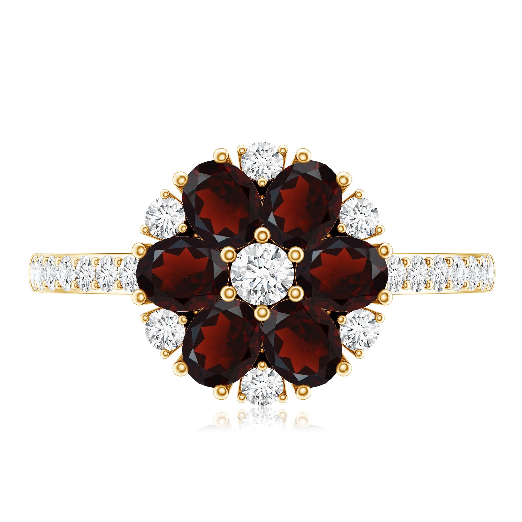 Natural Garnet Flower Engagement Ring with Diamond AAA - Rosec Jewels