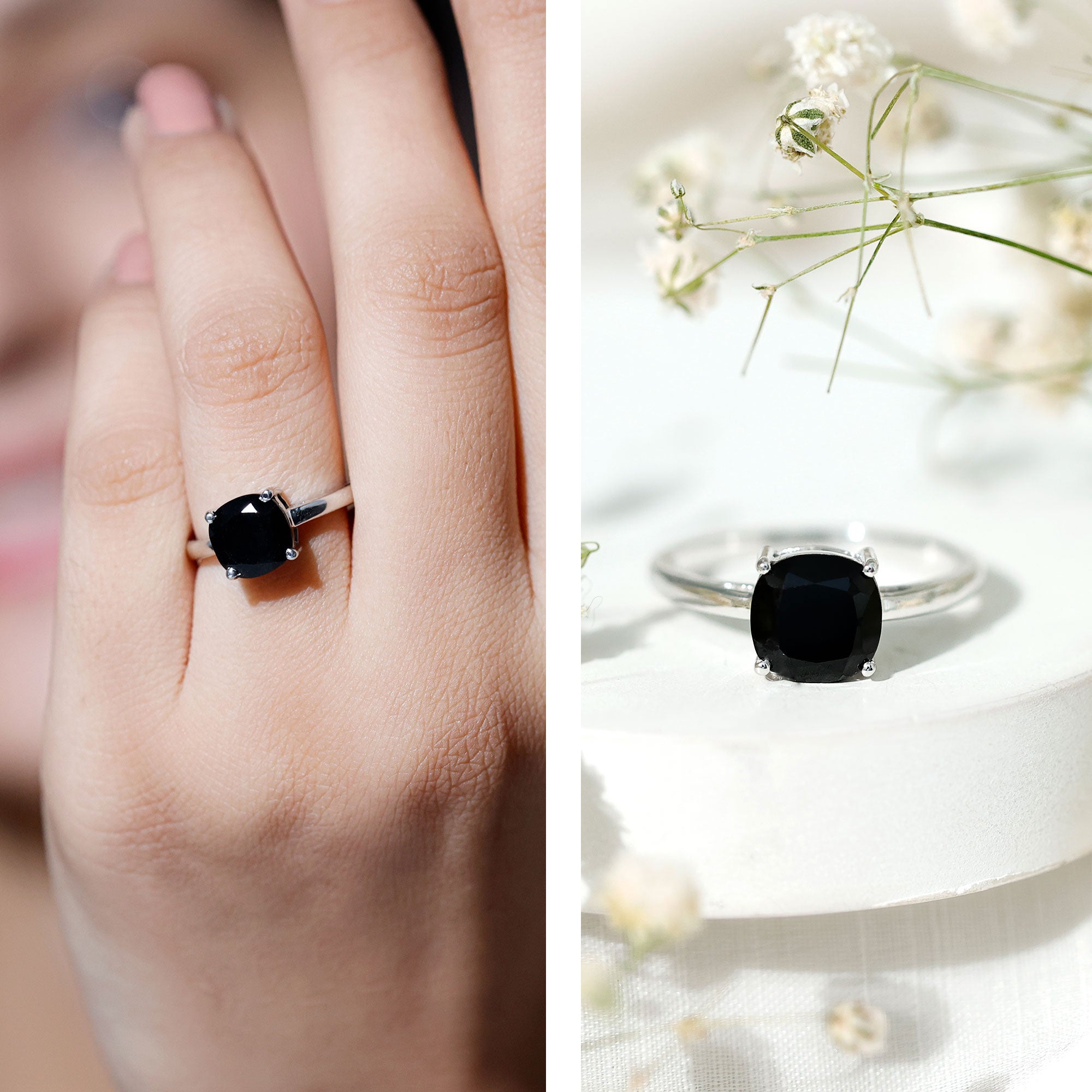 Certified 2.8 Carat Lab Grown Black Diamond Cushion Cut Engagement Ring AAAA ( Synthetic ) - Rosec Jewels