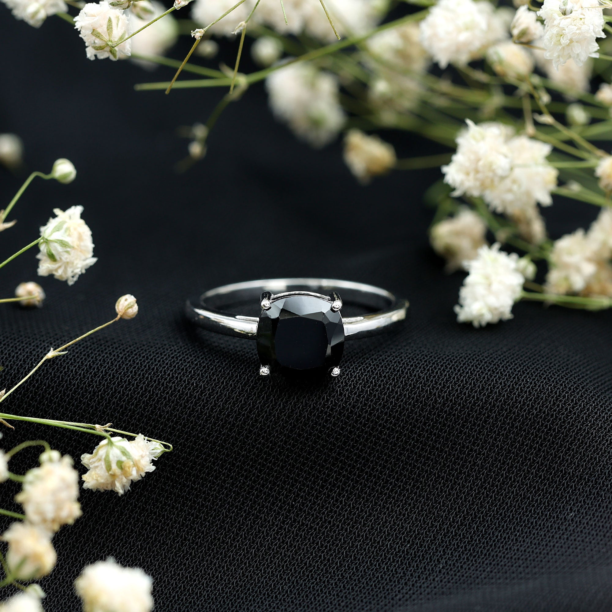 Certified 2.8 Carat Lab Grown Black Diamond Cushion Cut Engagement Ring AAAA ( Synthetic ) - Rosec Jewels