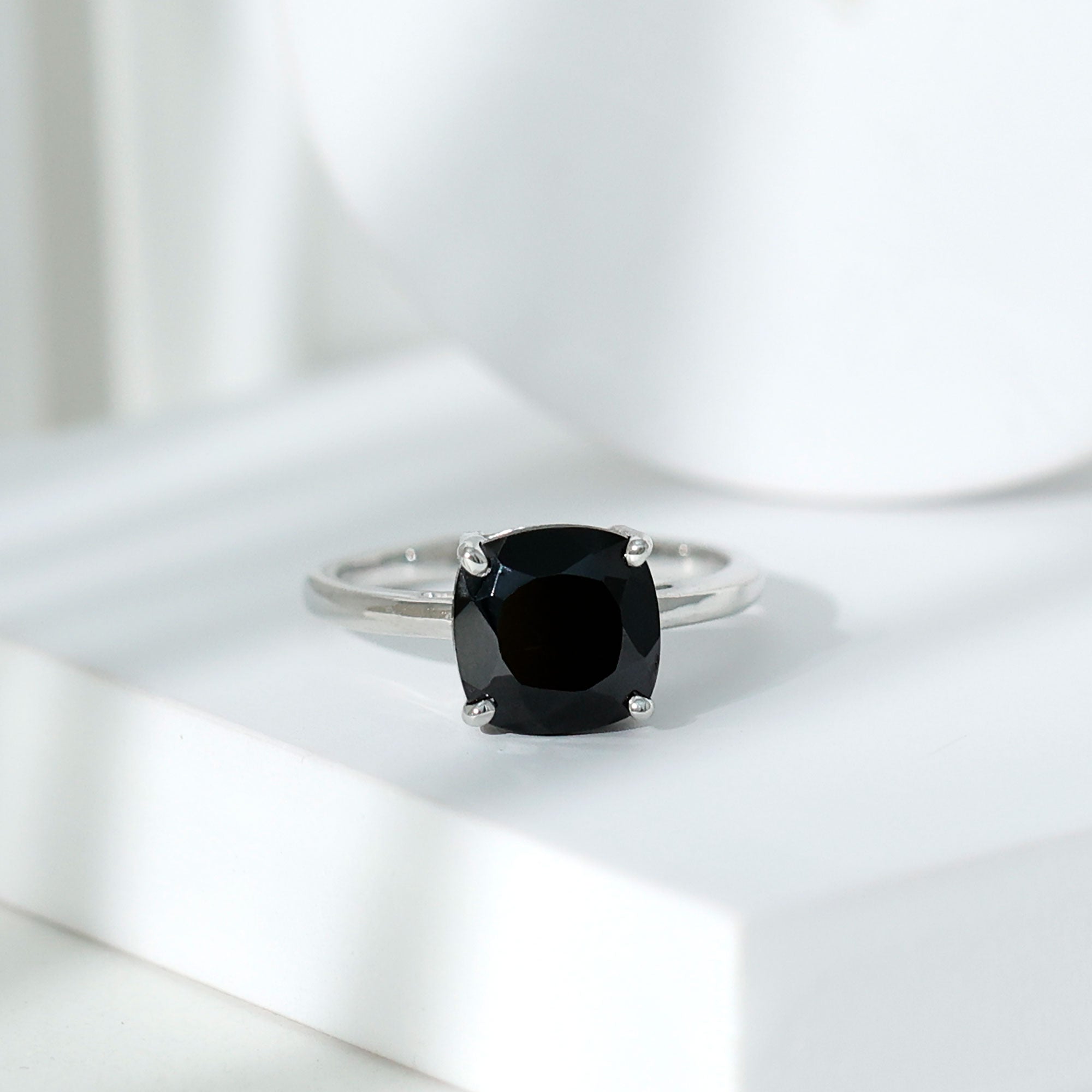 Certified 2.8 Carat Lab Grown Black Diamond Cushion Cut Engagement Ring AAAA ( Synthetic ) - Rosec Jewels