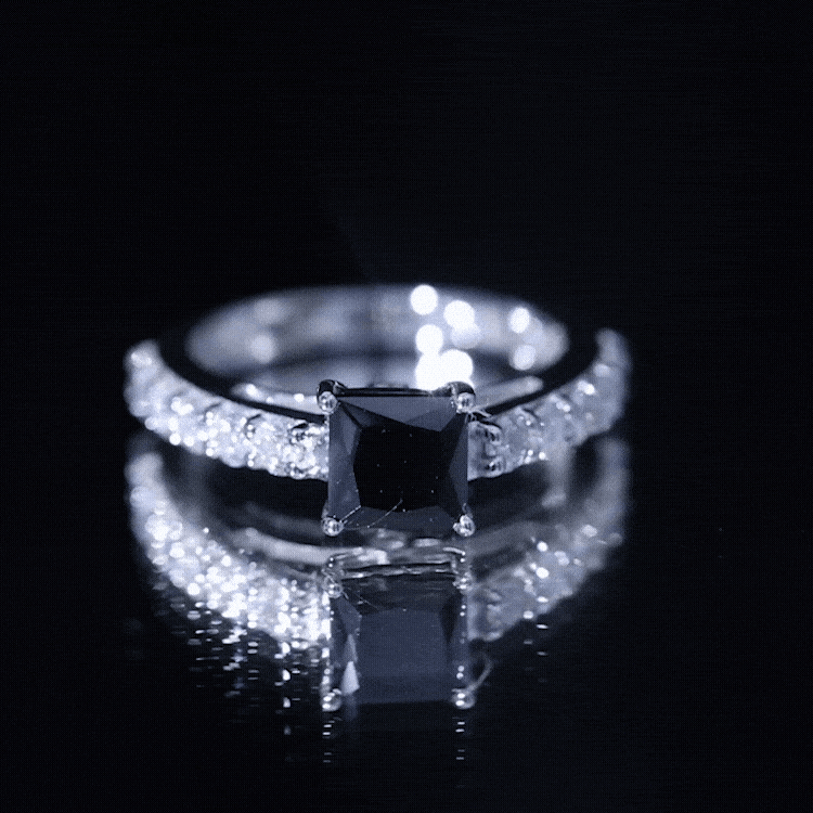 Certified 1 Carat Lab Grown Black Diamond Princess Cut Engagement Ring with Moissanite AAAA ( Synthetic ) - Rosec Jewels