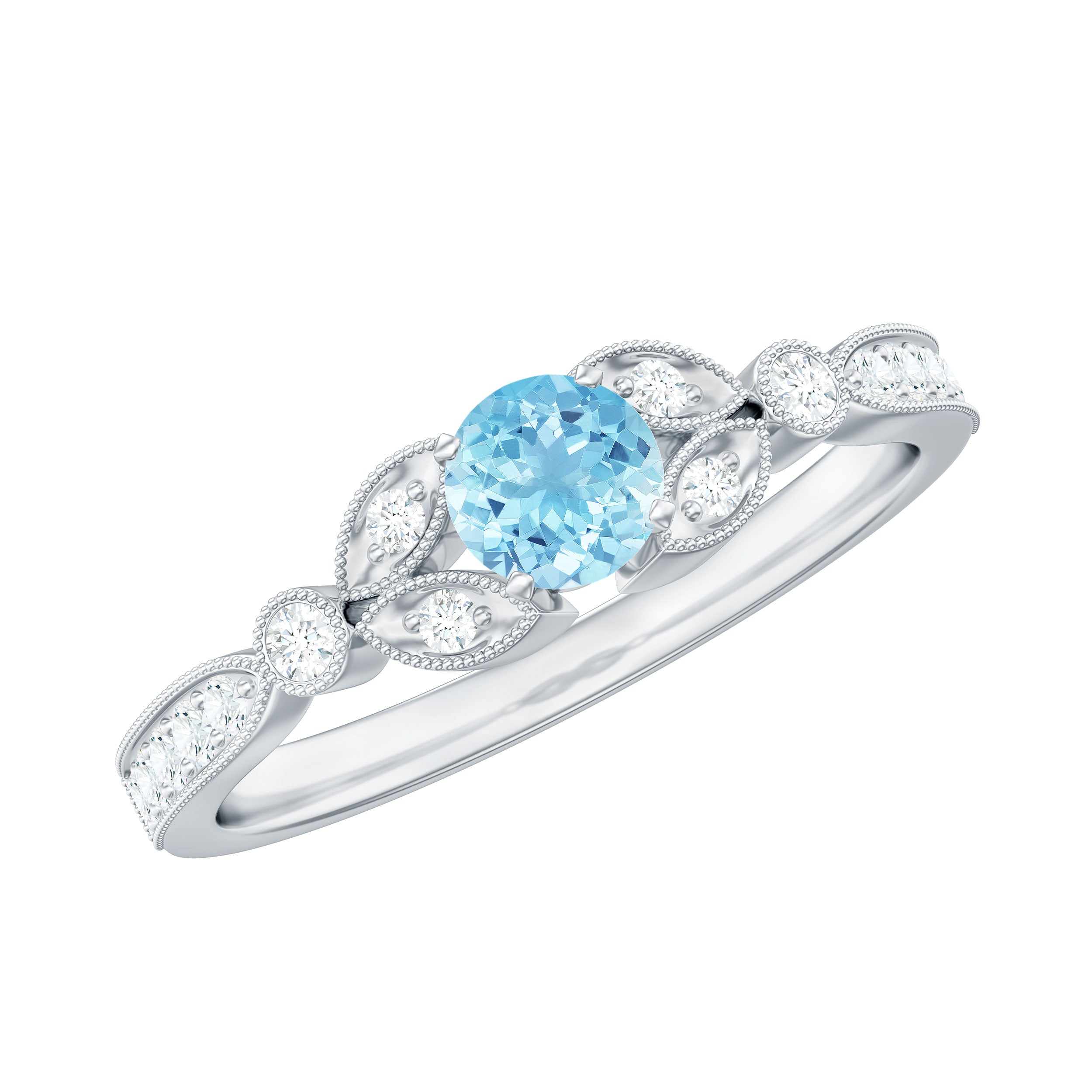 Natural Aquamarine Diamond Engagement Ring With Certificate