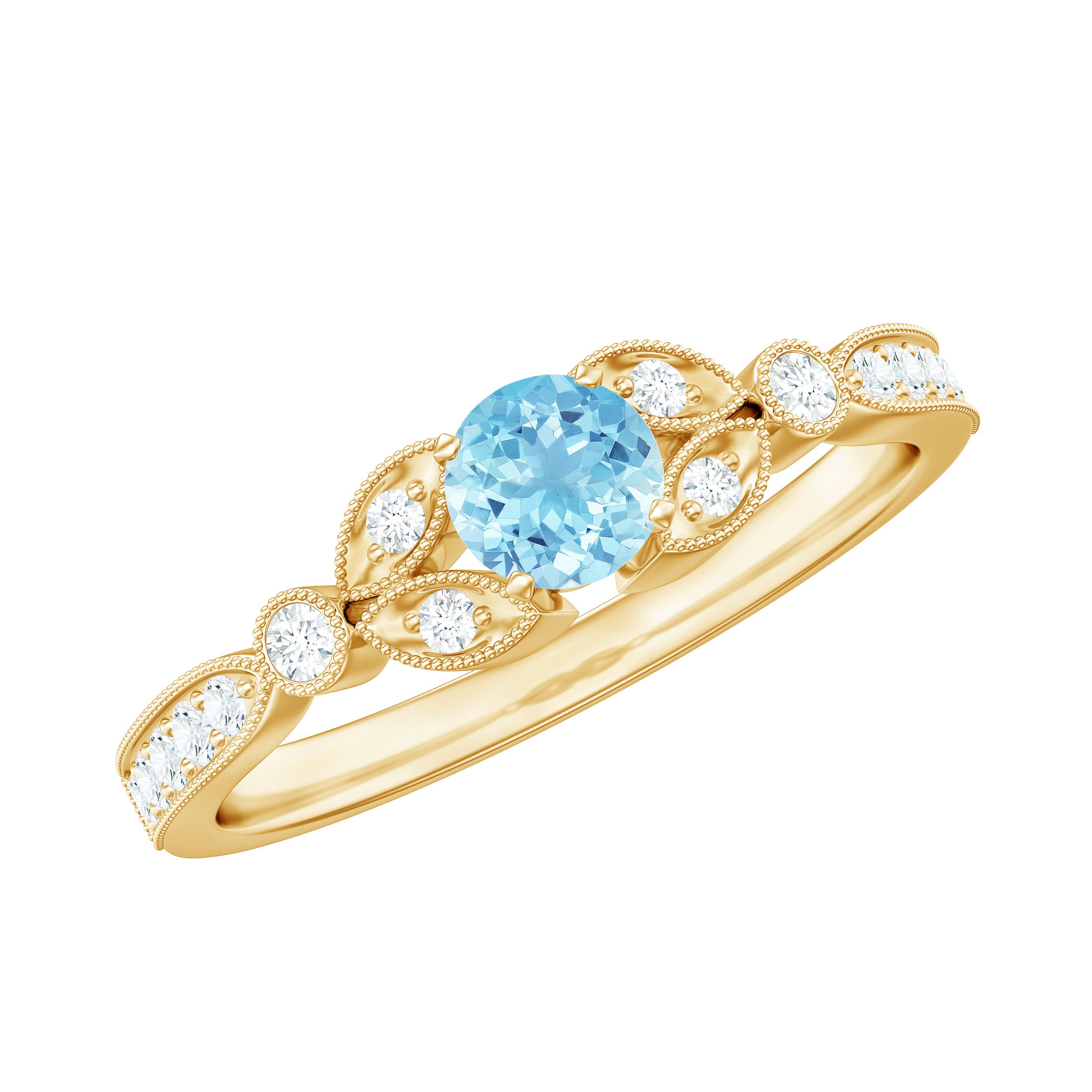 Natural Aquamarine Diamond Engagement Ring With Certificate AAA - Rosec Jewels