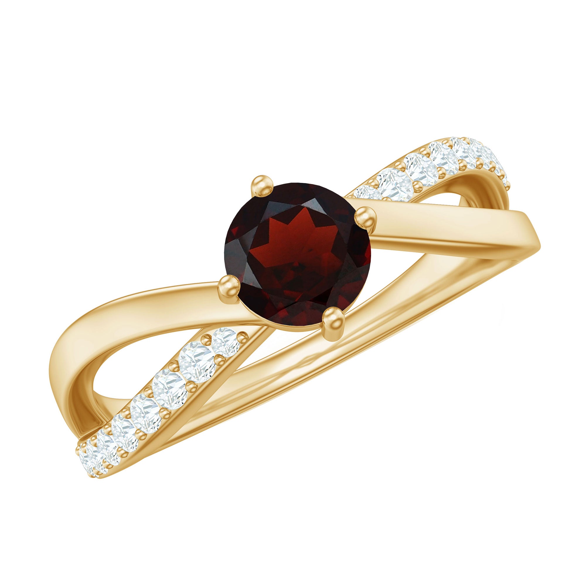 Natural Garnet Engagement Ring with Diamond Infinity Shank AAA - Rosec Jewels
