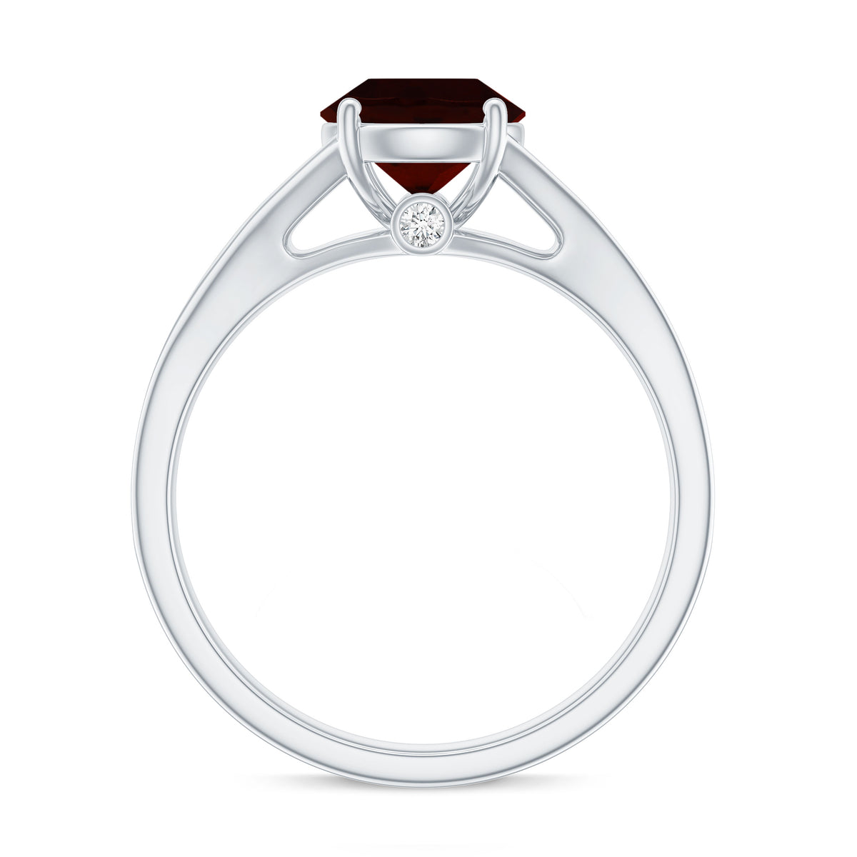 Natural Garnet Solitaire Engagement Ring with Diamond Split Shank AAA - Rosec Jewels
