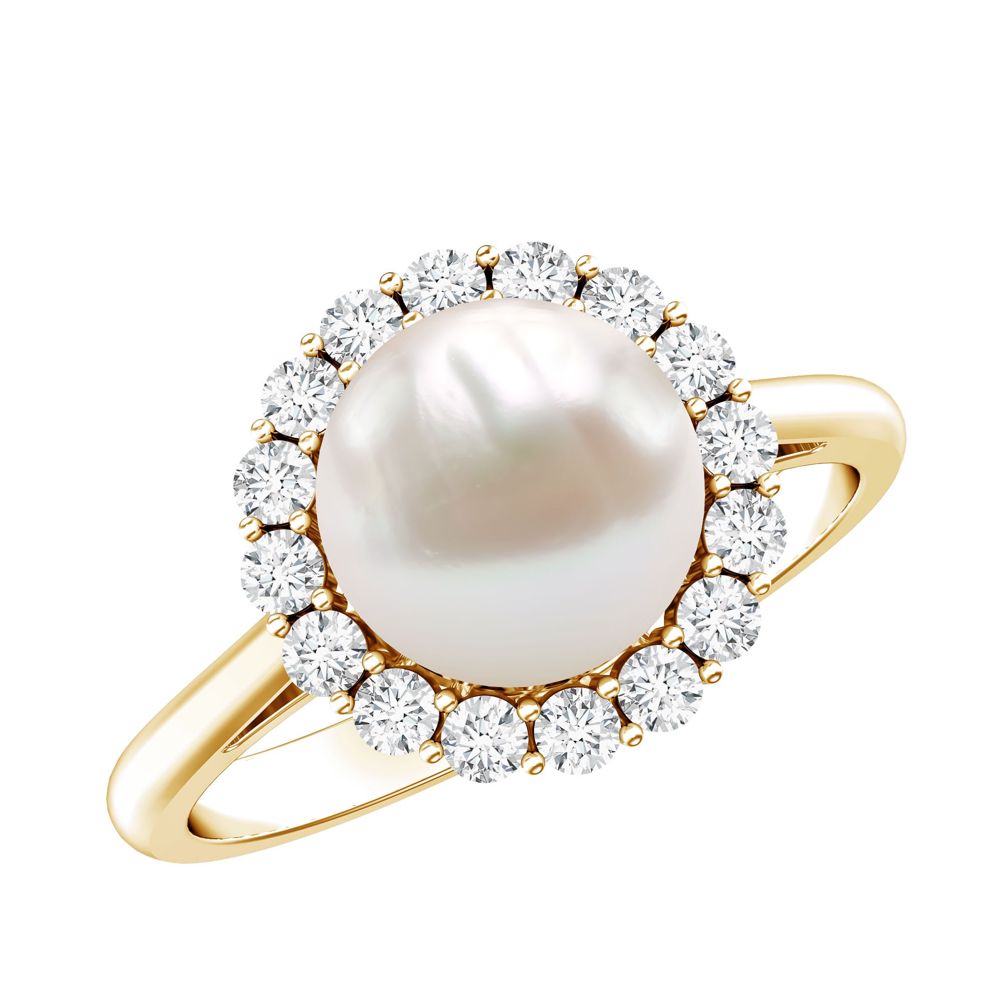 Real 7.4 Carat Freshwater Pearl Engagement Ring with Diamond Halo AAA - Rosec Jewels