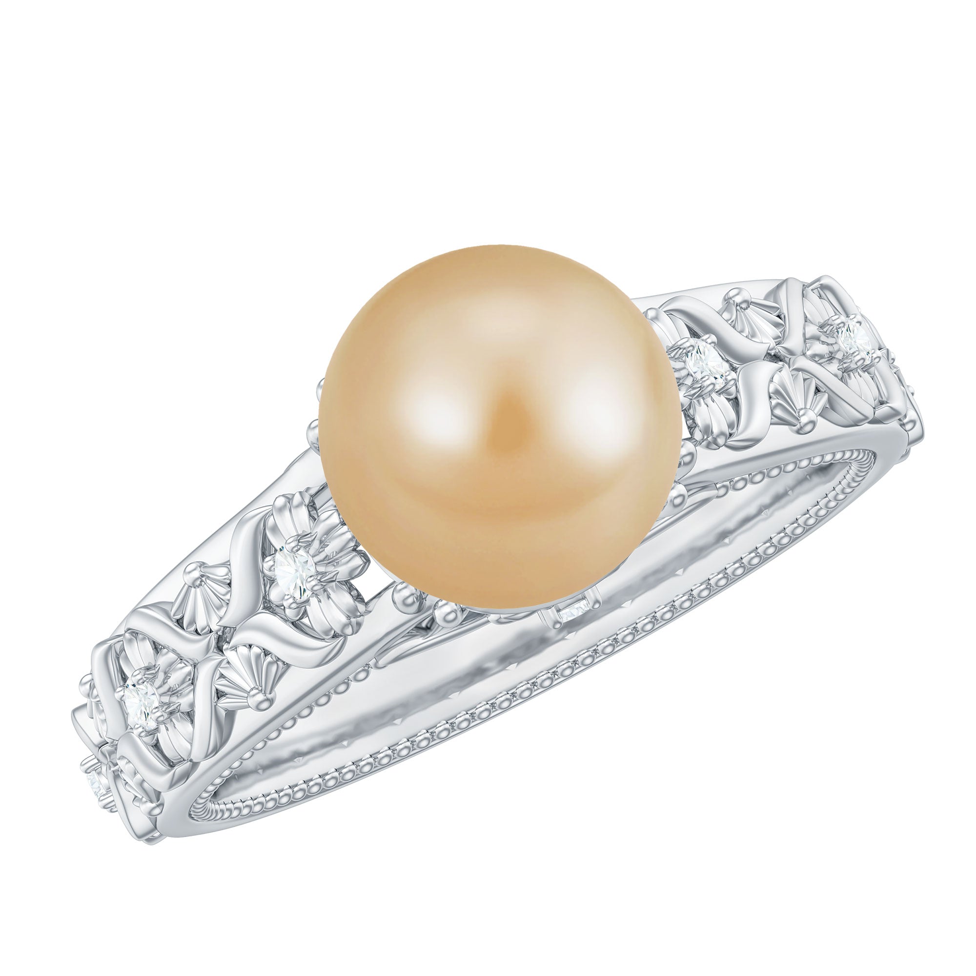 Solitaire South Sea Pearl Flower Engagement Ring with Diamond