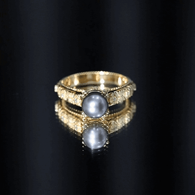Vintage Tahitian Pearl Solitaire Engagement Ring with Diamond AAA - Rosec Jewels