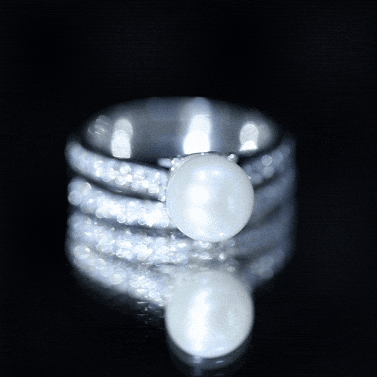 Natural White Pearl Wedding Bridal Ring Set with Moissanite AAA - Rosec Jewels