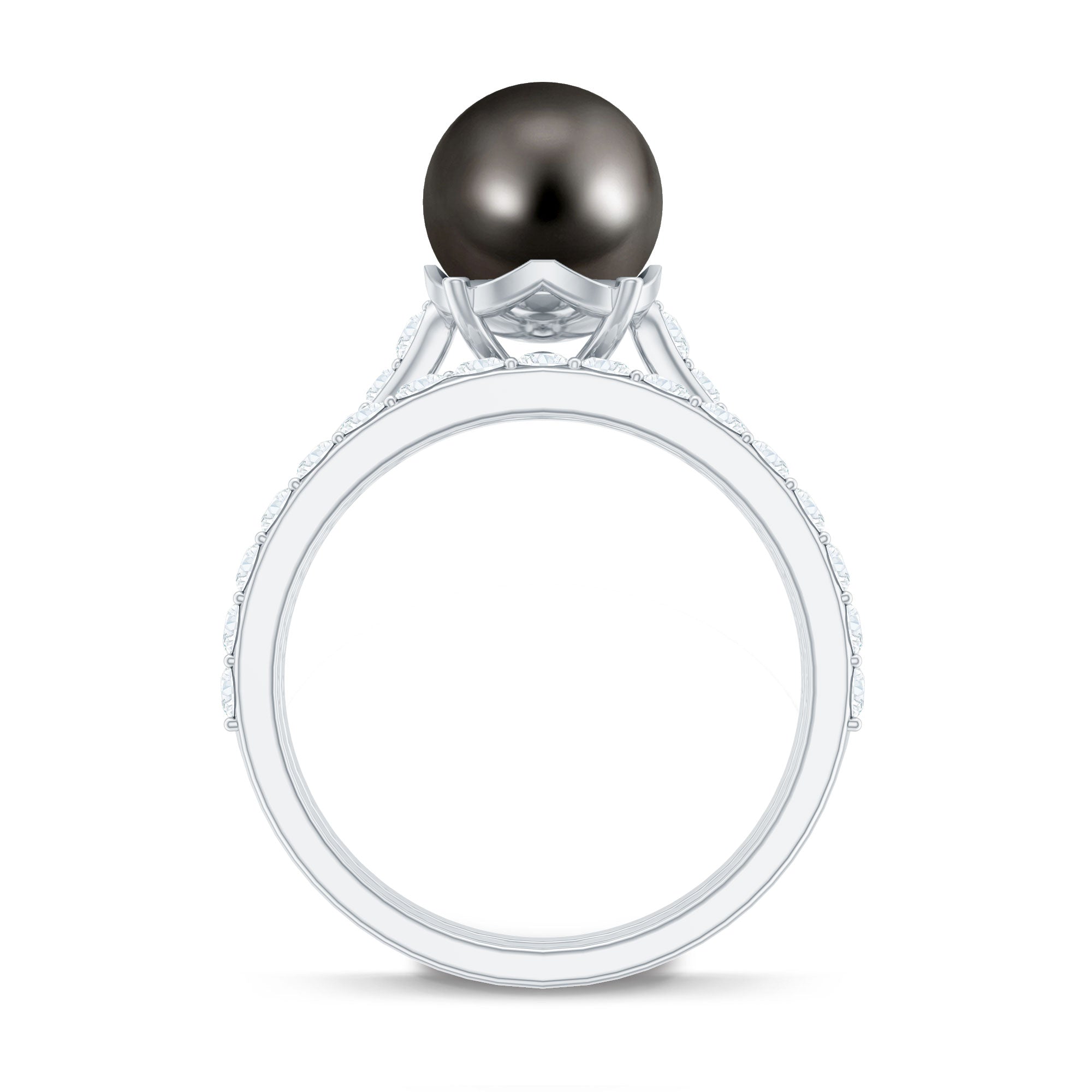 Rosec Jewels-Elegant Wedding Ring Set with 9.75 CT Tahitian Pearl and Moissanite