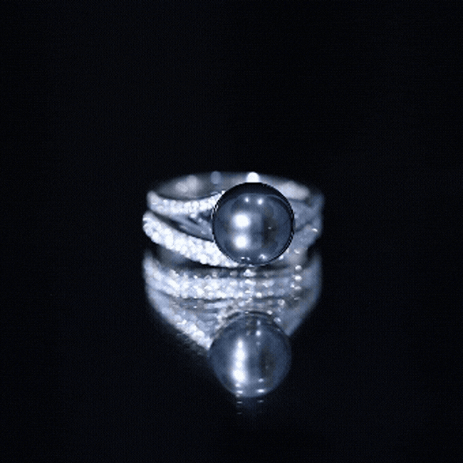 Designer Tahitian Black Pearl Wedding Ring Set with Moissanite AAA - Rosec Jewels