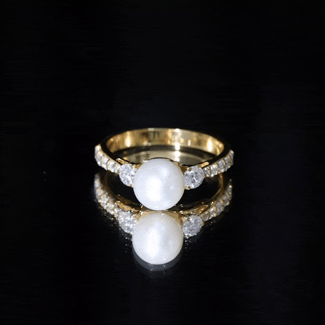 Rosec Jewels-Cultured 7.4 Carat Freshwater Pearl Engagement Ring with Moissanite