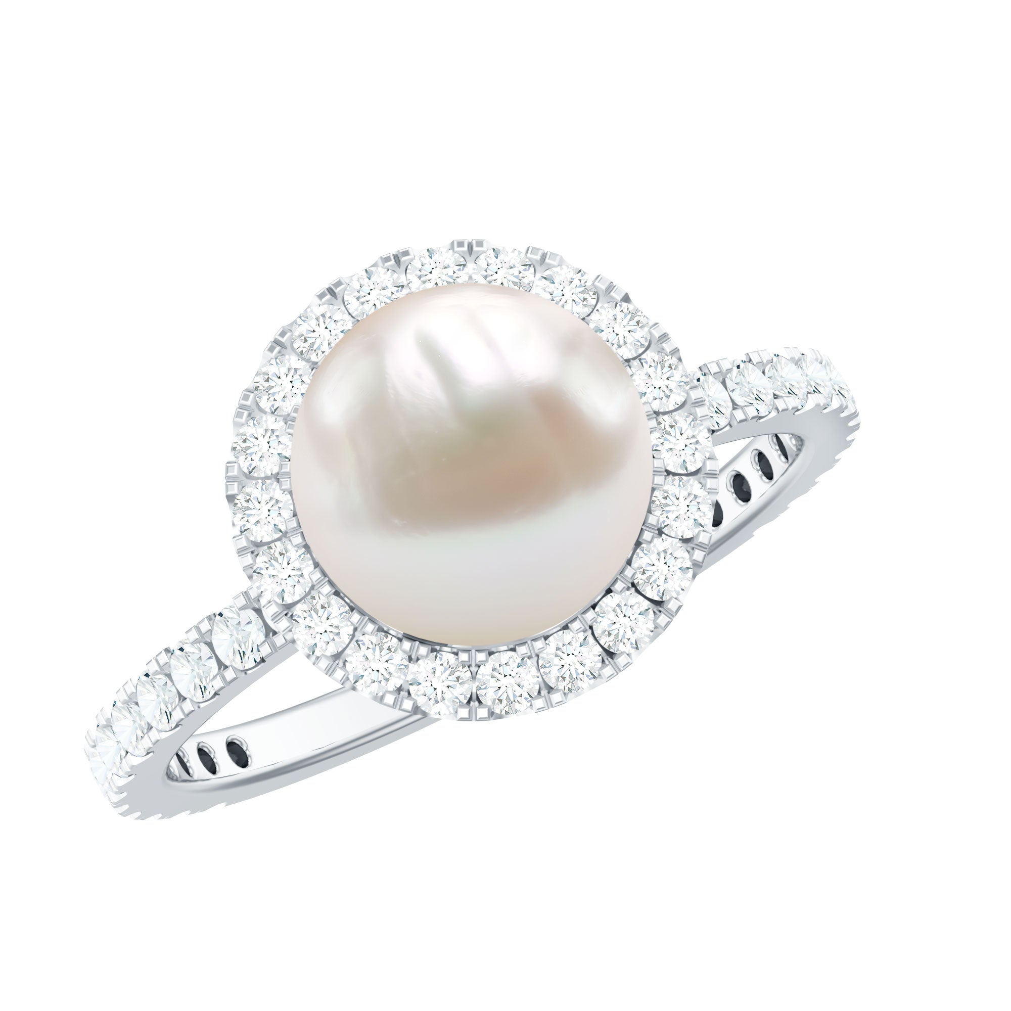 8 MM Freshwater Pearl and Diamond Floating Halo Engagement Ring