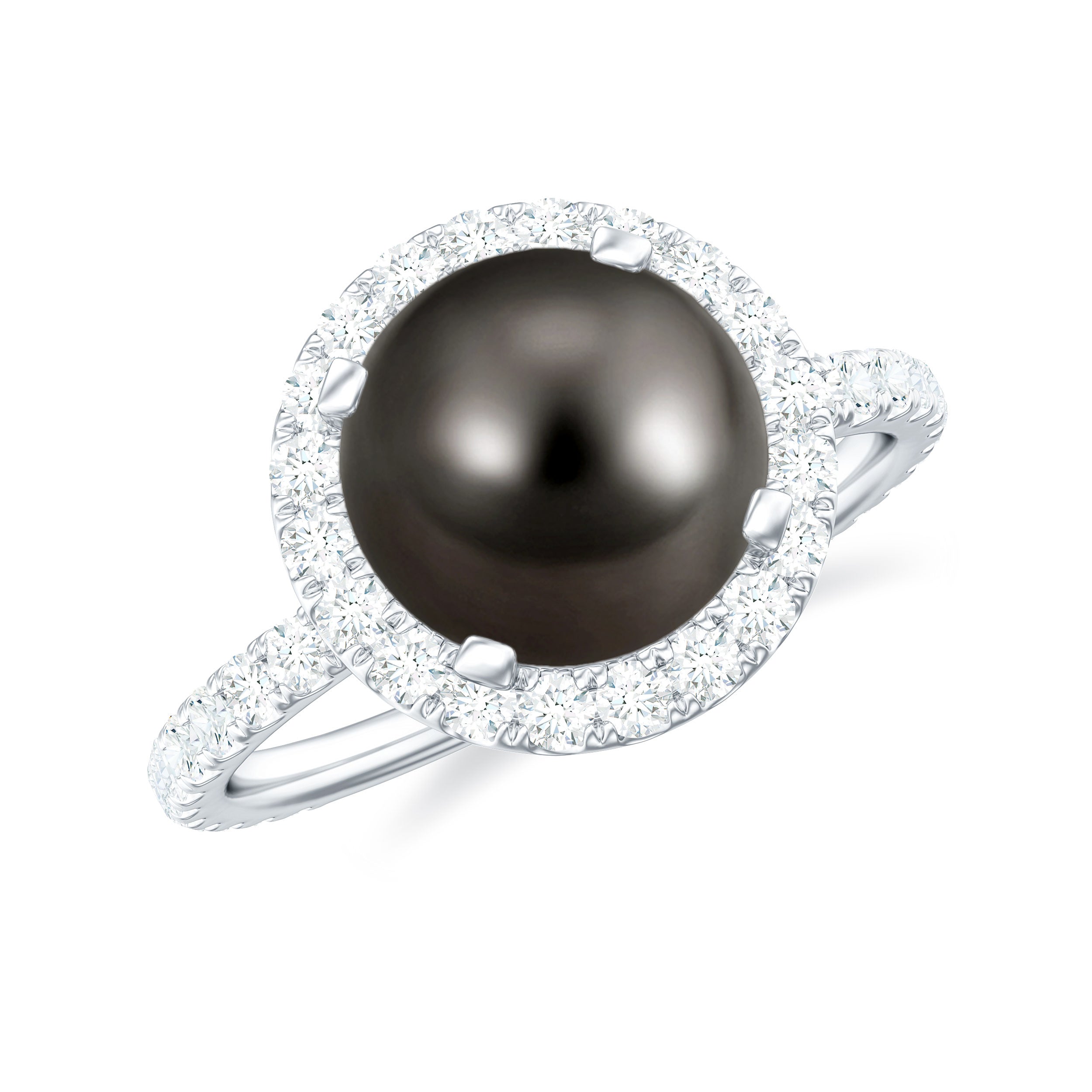 Halo Engagement Ring with Tahitian Pearl and Diamond
