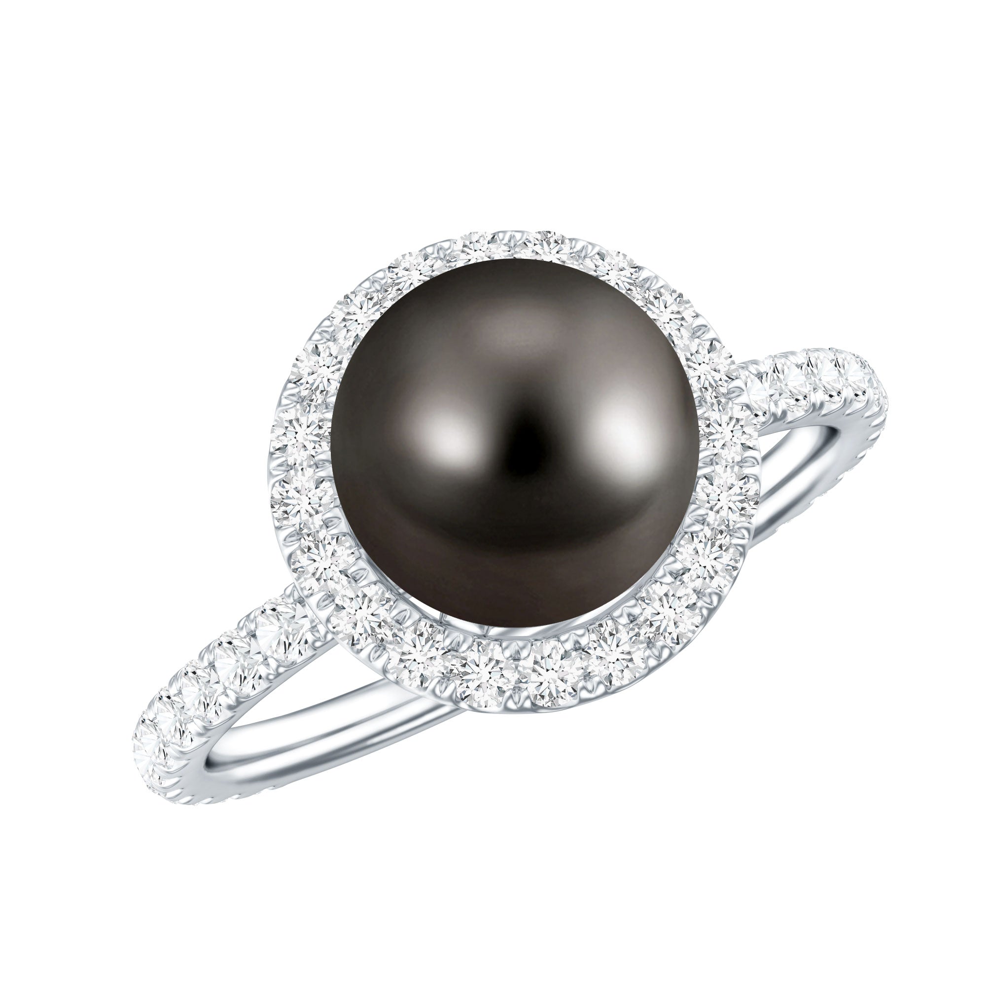Halo Engagement Ring with Tahitian Pearl and Diamond AAA - Rosec Jewels