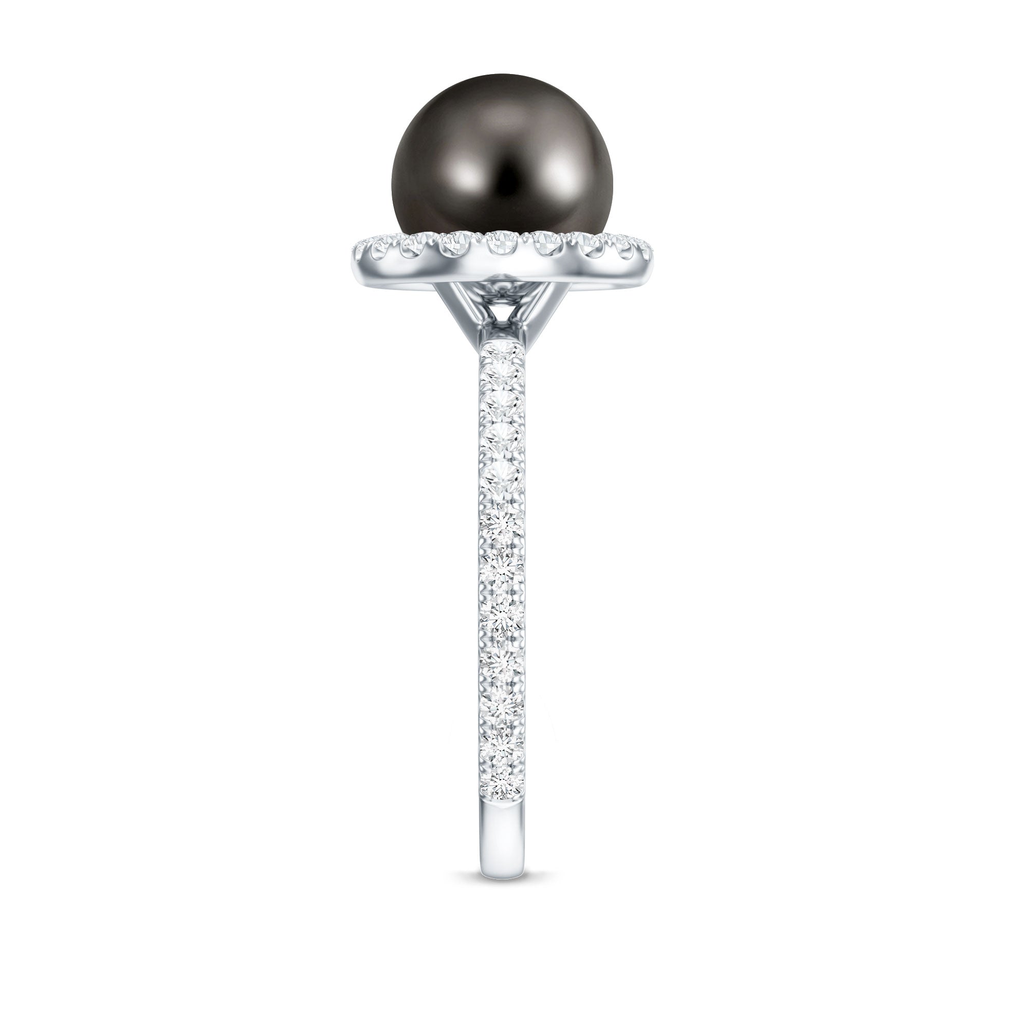 Halo Engagement Ring with Tahitian Pearl and Diamond AAA - Rosec Jewels